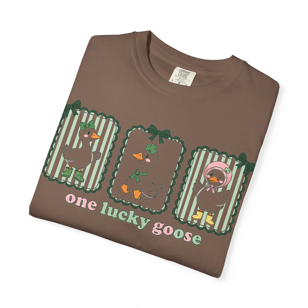 One Lucky Goose Tall Shirt, Three Panel Irish Goose Tee, Cute St Patricks Day Shirt, Shamrock Gift