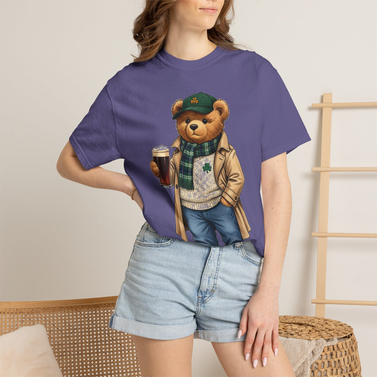 Irish Teddy Bear Trench Coat Shirt, Flat Cap Bear Stout Pint Tee, St Patricks Day Shirt, Irish Gift