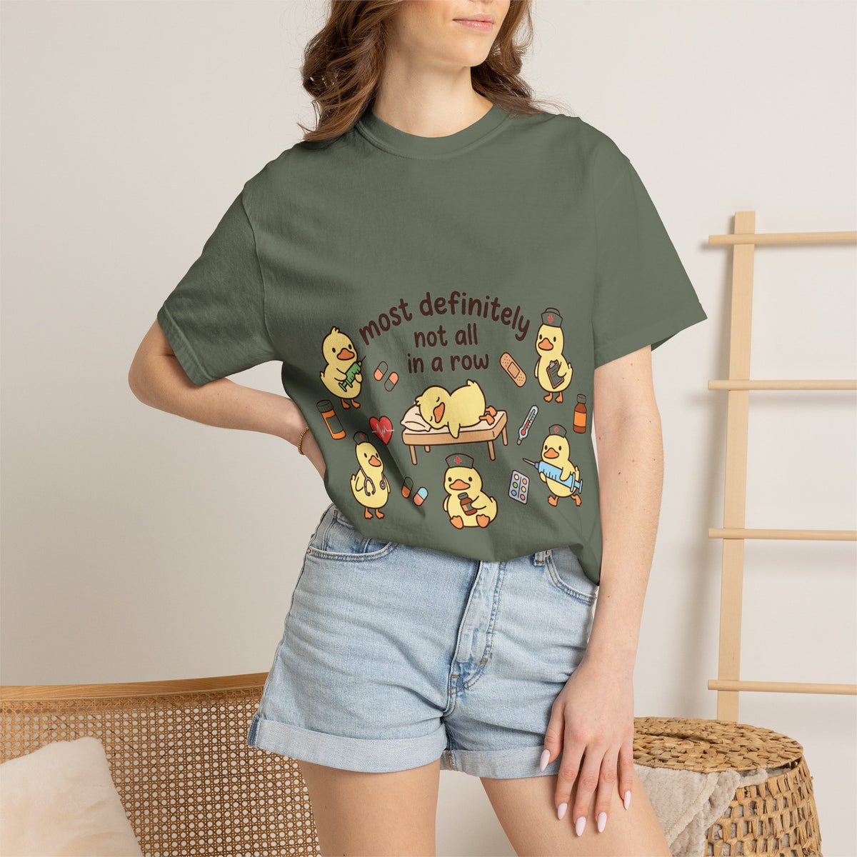 Most Definitely Not All In A Row Shirt, Funny Nurse Duck Tee, Cute Duckling Nurse Shirt, RN Gift