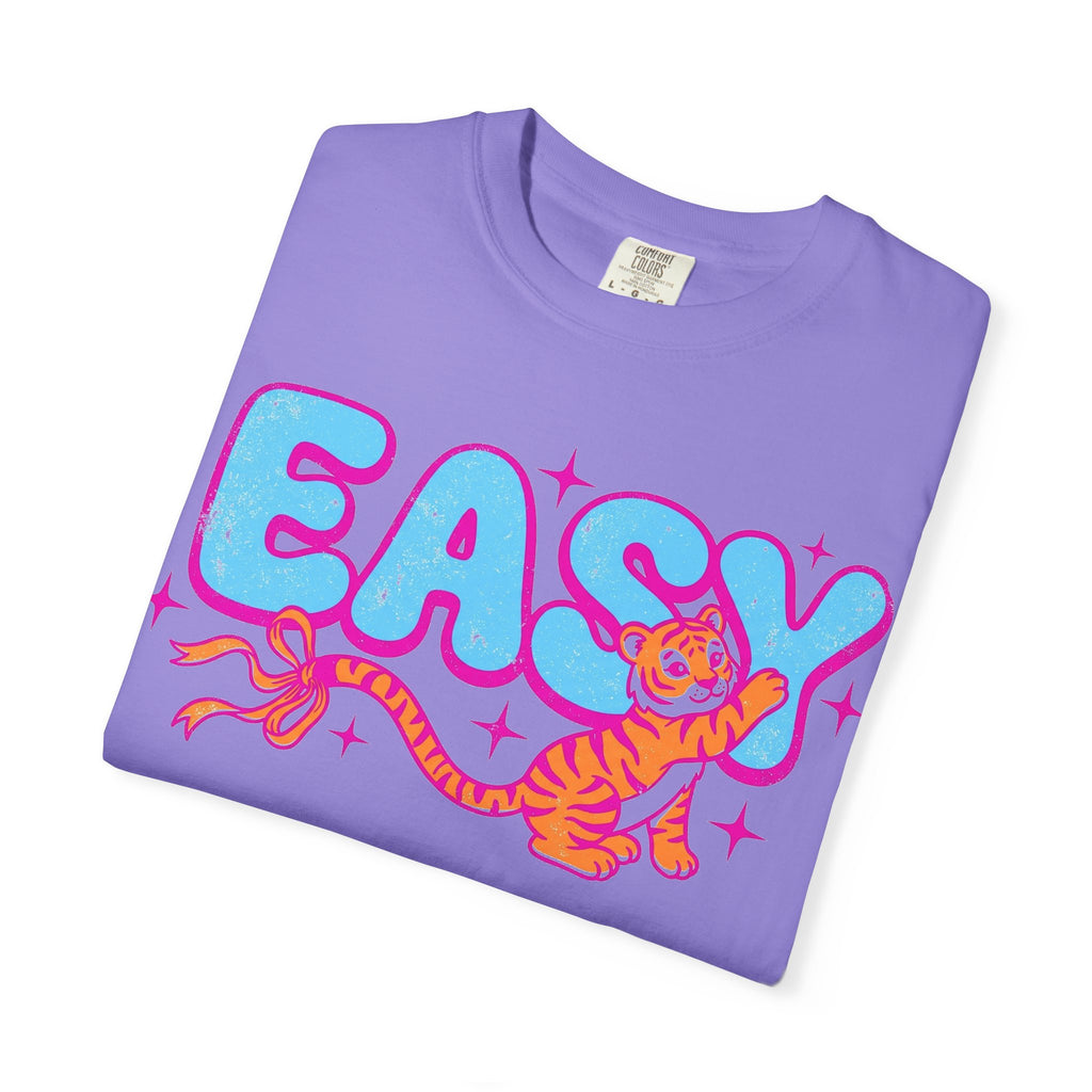 Easy Tiger Bow Shirt, Y2K Cub Bubble Type Tee, Retro Pink Blue Tiger Shirt, Trendy Gift