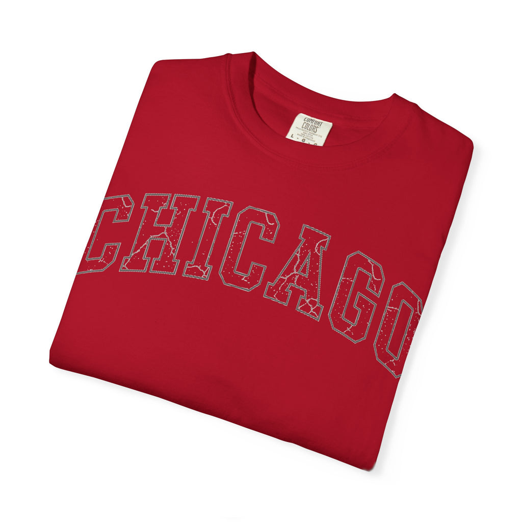 Chicago Outline Varsity Shirt, Minimal Distressed Chicago Tee, Windy City Shirt, Chicago Gift