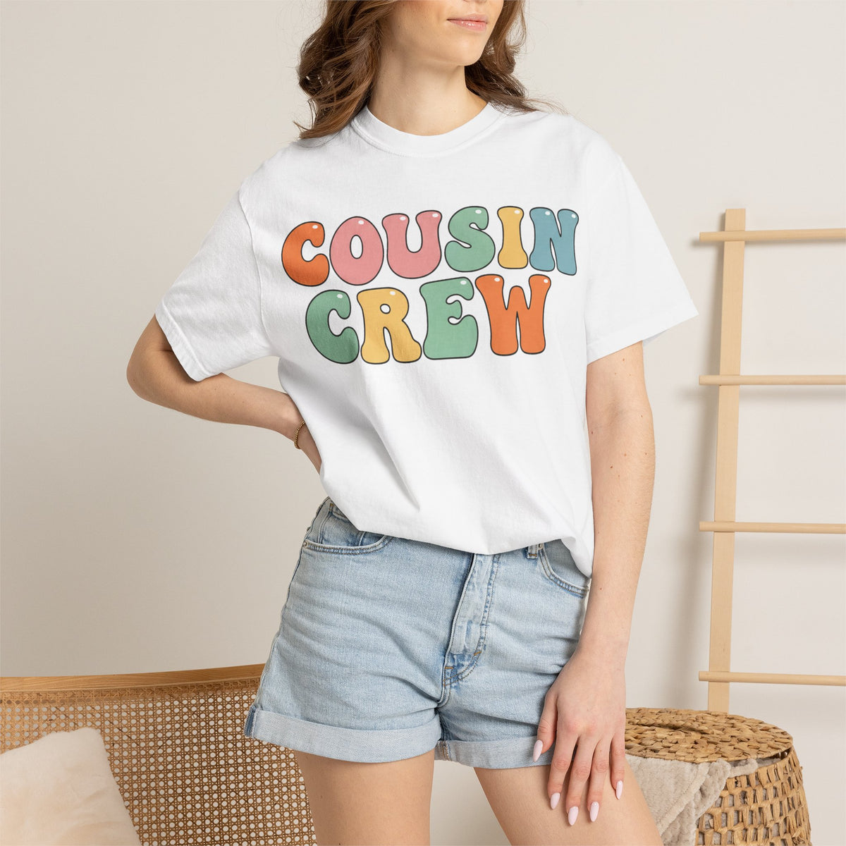 Cousin Crew Stacked Shirt, Groovy Retro Pastel Tee, Matching Cousins Reunion Shirt, Family Gift