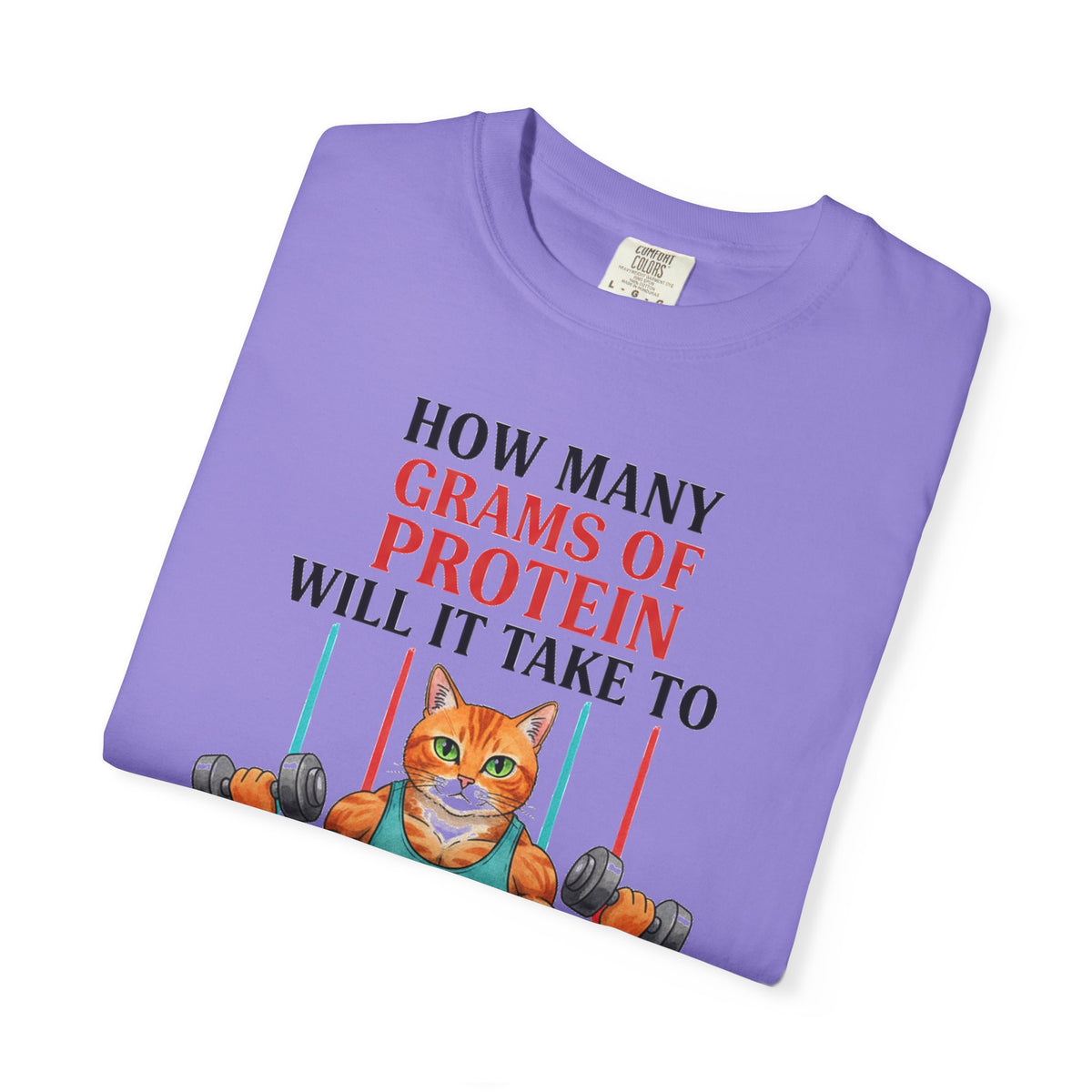How Many Grams Of Protein Tall Shirt, Funny Buff Cat Gym Tee, Protein Humor Shirt, Weightlifting Gift