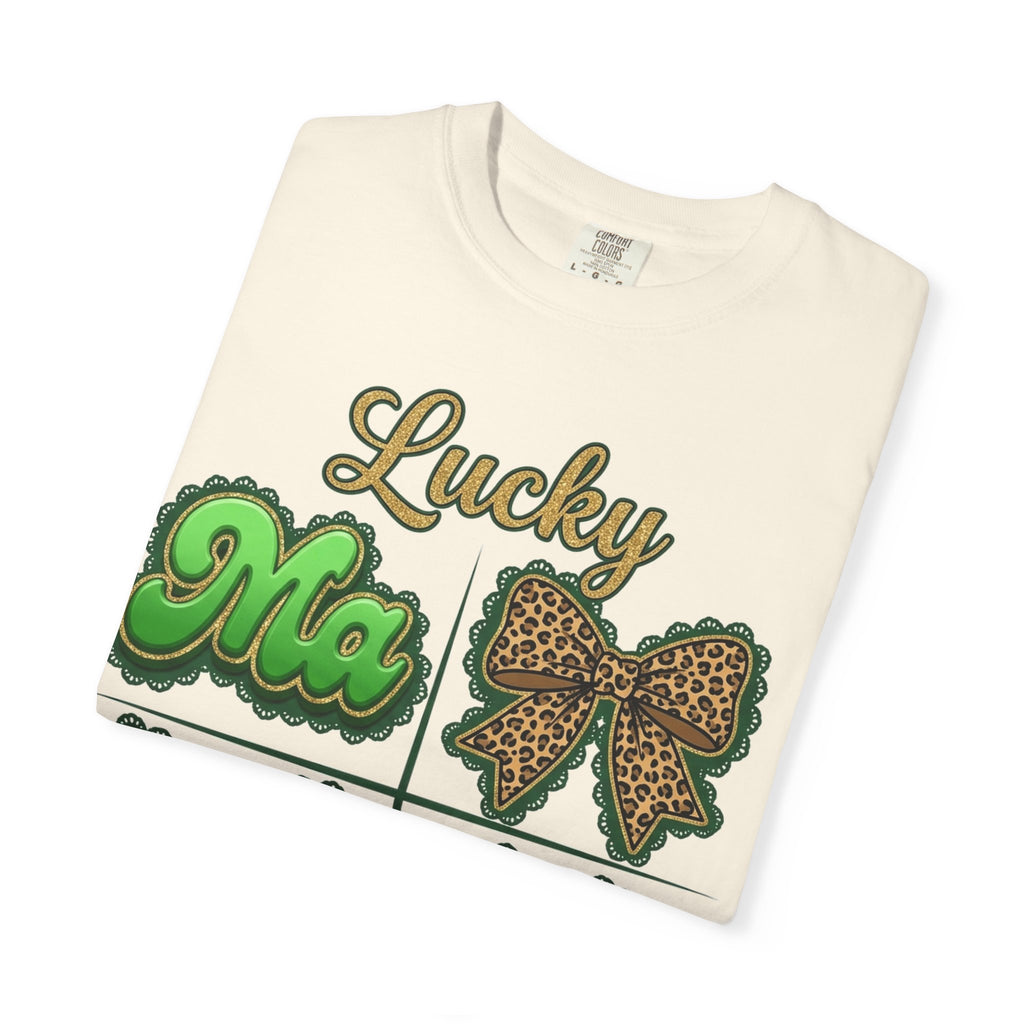 Lucky Mama Shirt, St Patricks Day Leopard Bow Tee, Green Glitter Mama Shirt, Irish Mom Gift