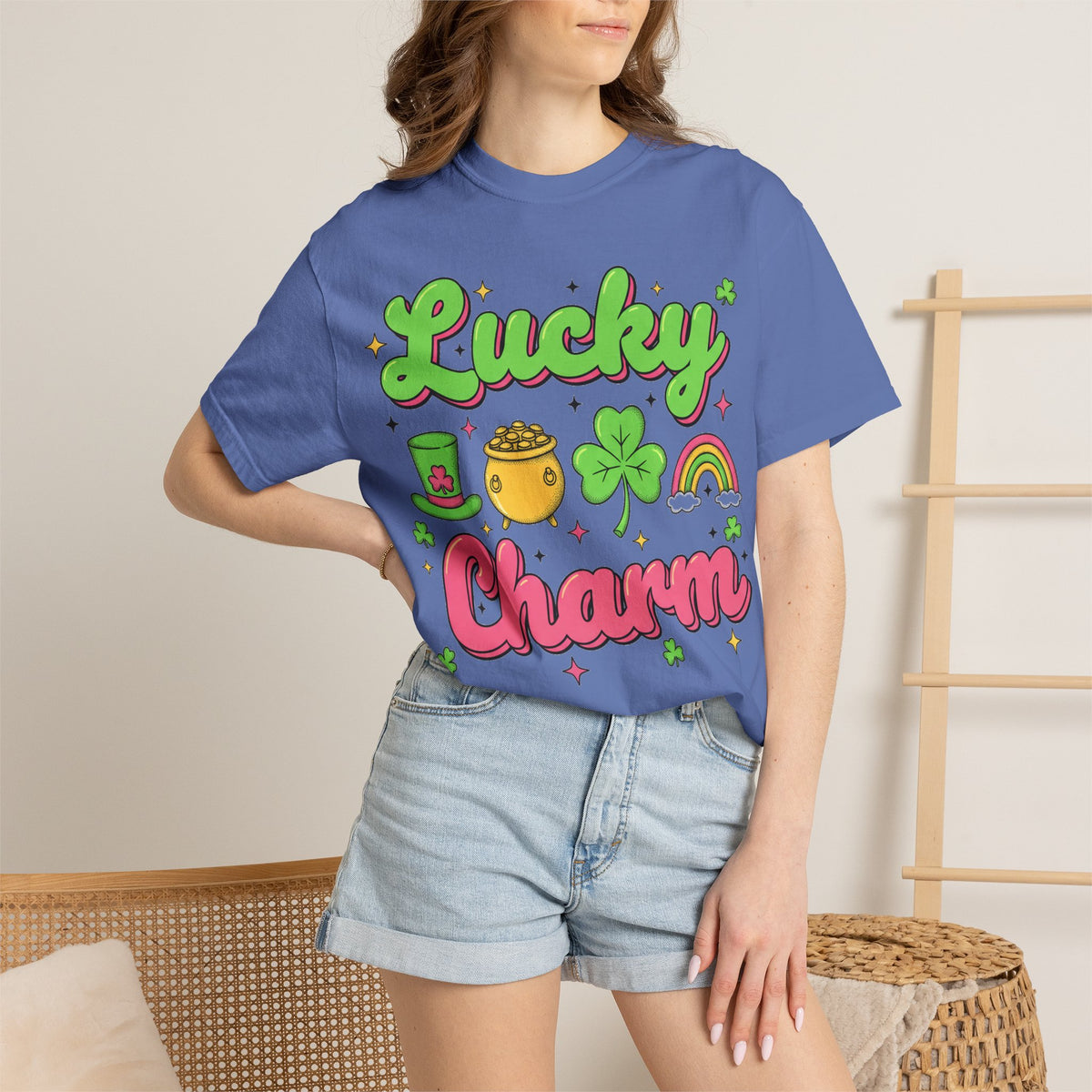 Lucky Charm Pink Shirt, Groovy St Patricks Day Tee, Rainbow Clover Shirt, Irish Gift