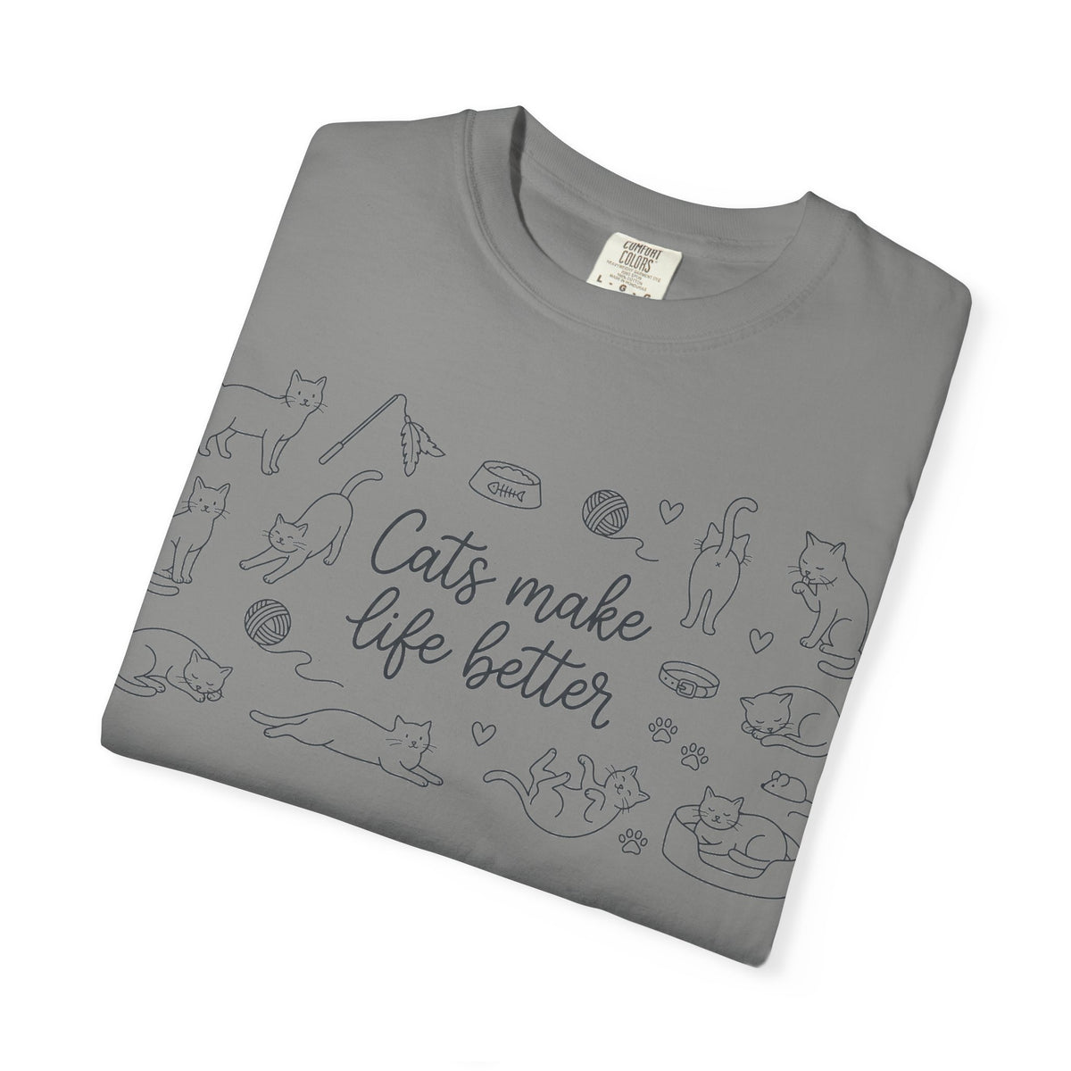 Cats Make Life Better Wide Shirt, Scattered Cat Doodle Tee, Minimal Cat Lover Shirt, Cat Owner Gift