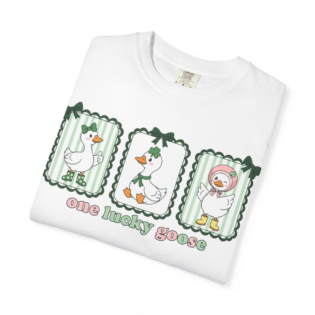 One Lucky Goose Tall Shirt, Three Panel Irish Goose Tee, Cute St Patricks Day Shirt, Shamrock Gift