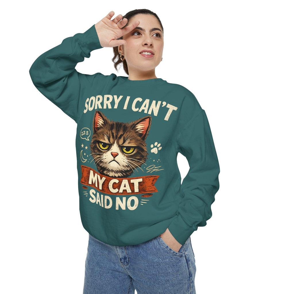 Sorry I Can't My Cat Said No Sweatshirt — Funny Cat Lover Pullover