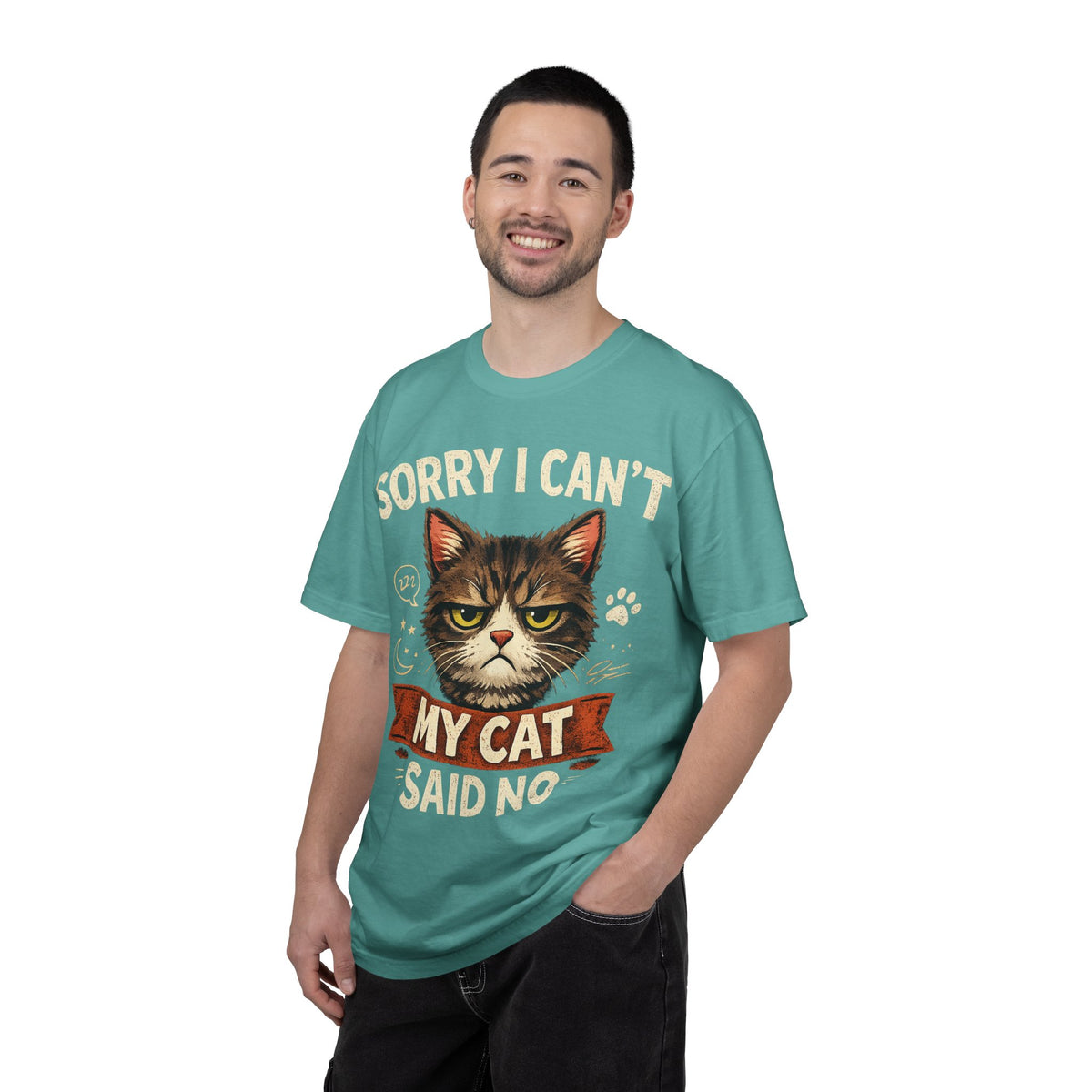 Sorry I Can't My Cat Said No T-Shirt – Funny Cat Lover Graphic Tee