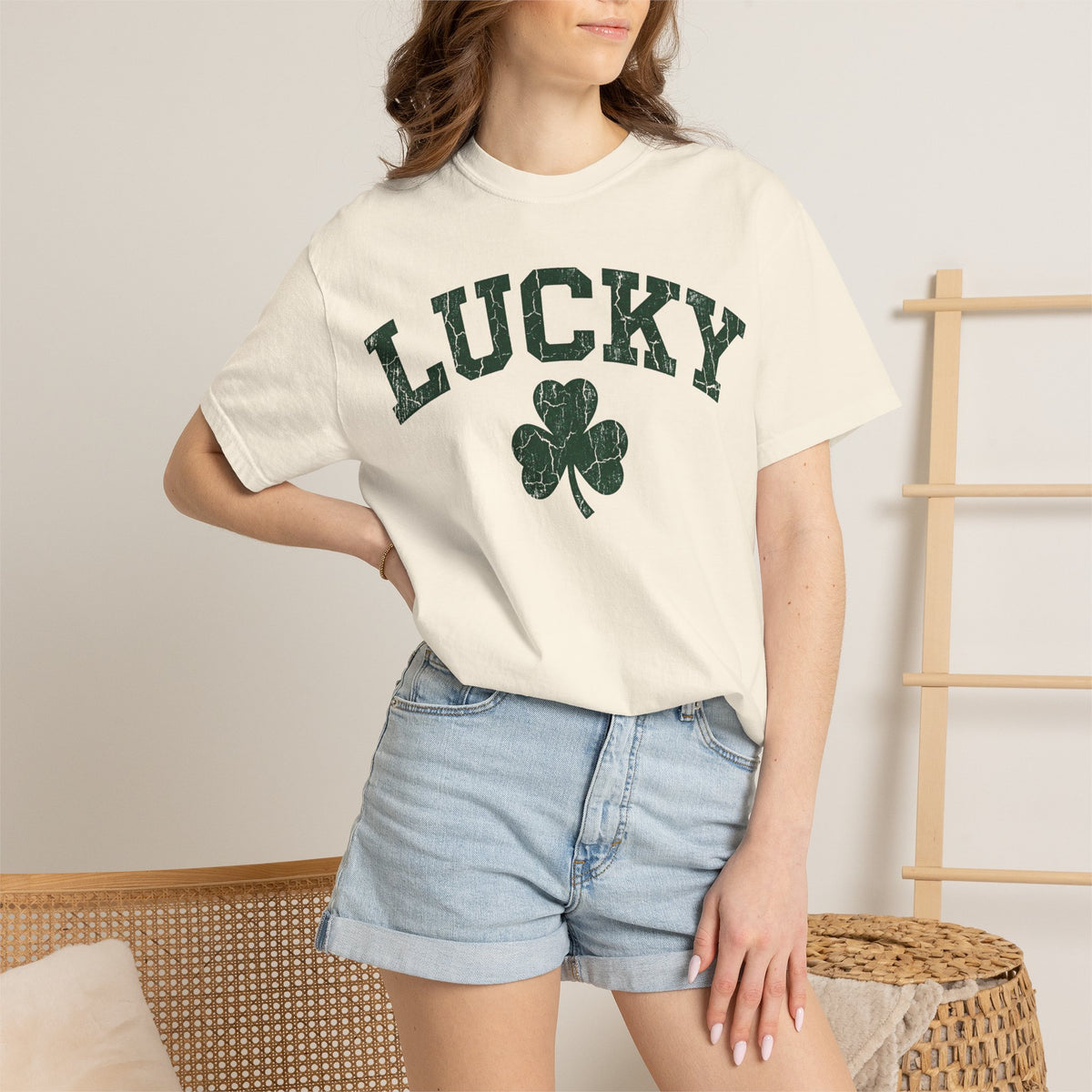 Lucky Clover Collegiate Shirt, Cracked Varsity Green Tee, St Patricks Day Shirt, Shamrock Gift