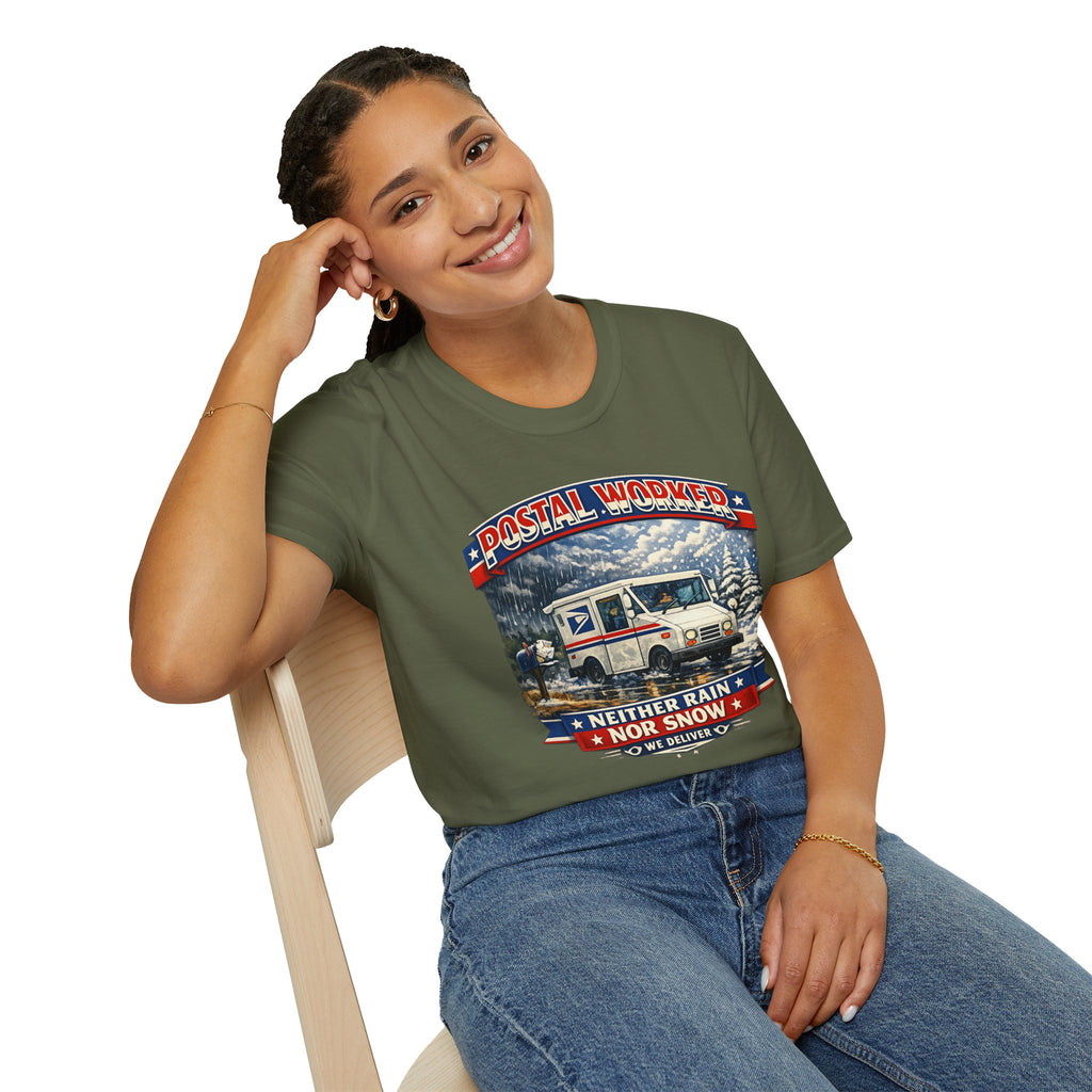 Postal Worker T-Shirt — "Neither Rain Nor Snow" Mail Carrier Vintage Winter Design