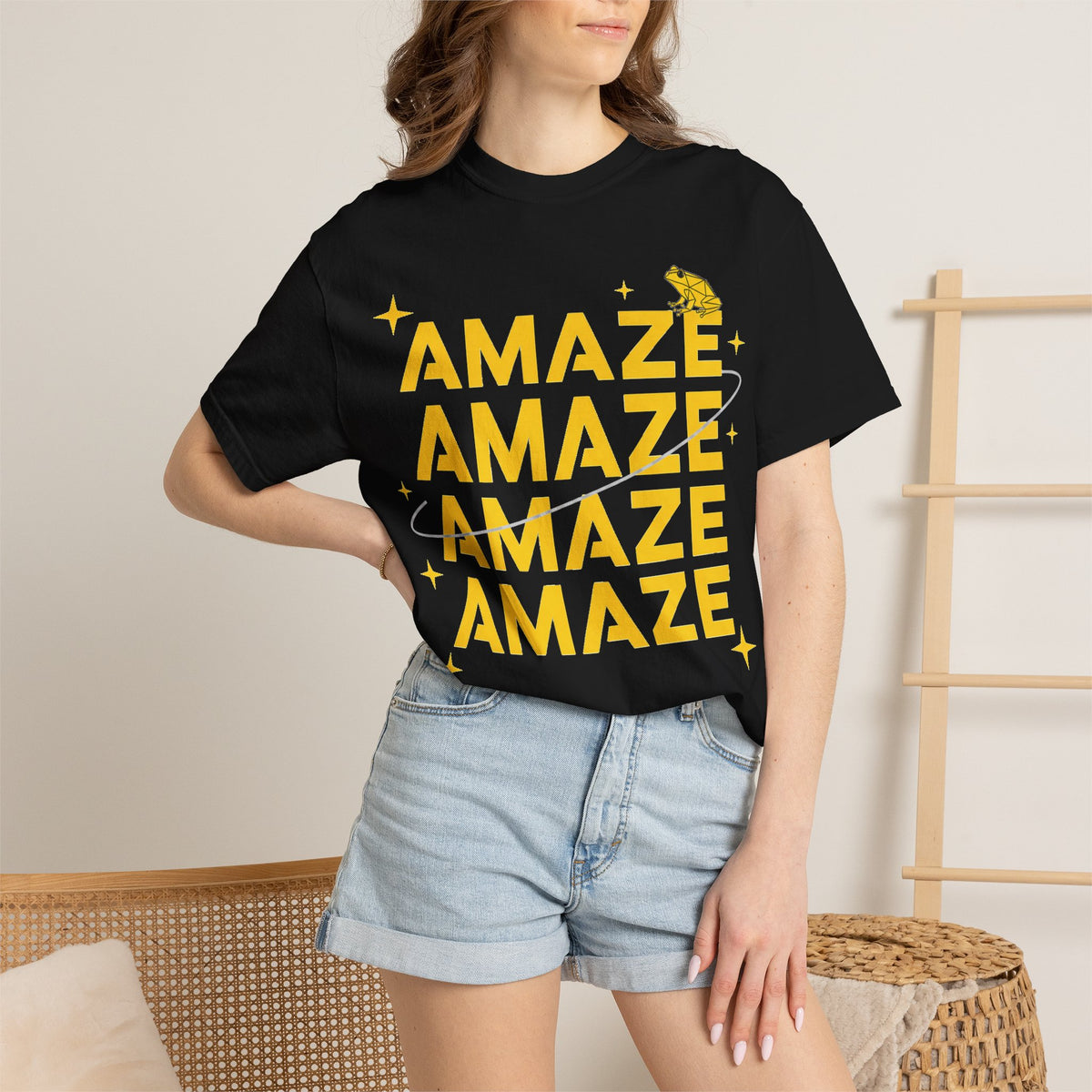 Amaze Amaze Amaze Amaze Shirt, Four Line Retro Type Tee, Frog Sparkle Graphic Shirt, Trendy Gift