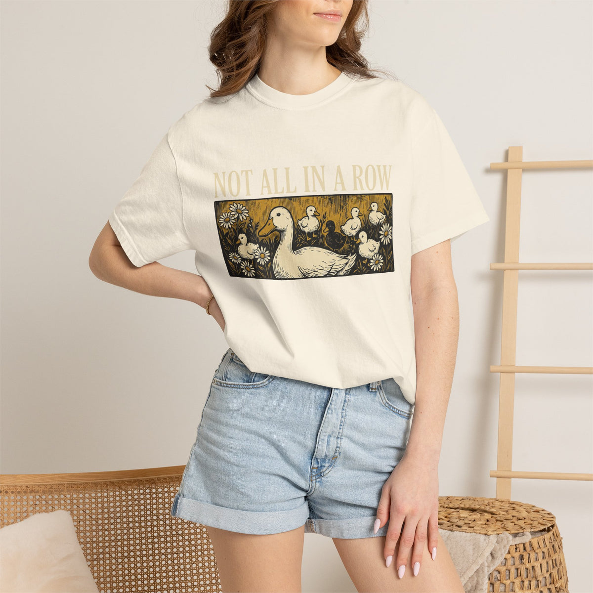 Not All In A Row Gold Panel Shirt, Woodcut Duck Family Tee, Folk Art Duck Shirt, Funny Gift