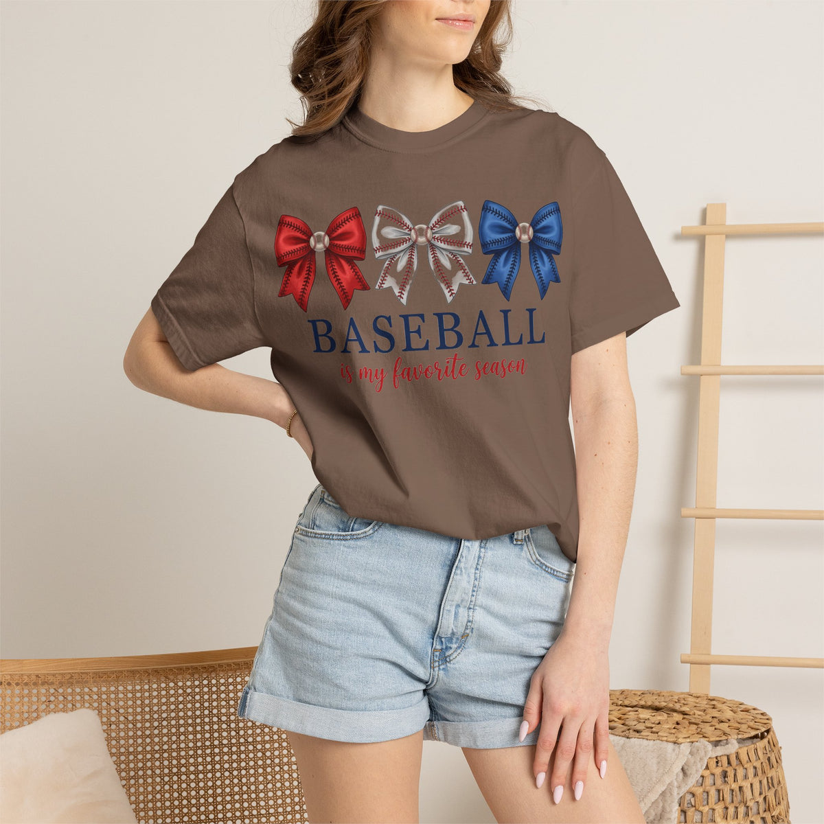 Baseball Is My Favorite Season Tee, Small Bow Trio Baseball Shirt, Coquette Sports Mom Shirt, Game Day Gift