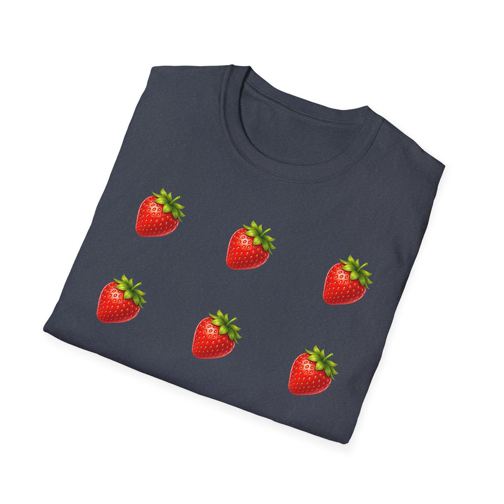 Strawberry Grid T-Shirt — Cute Retro Fruit Pattern Tee