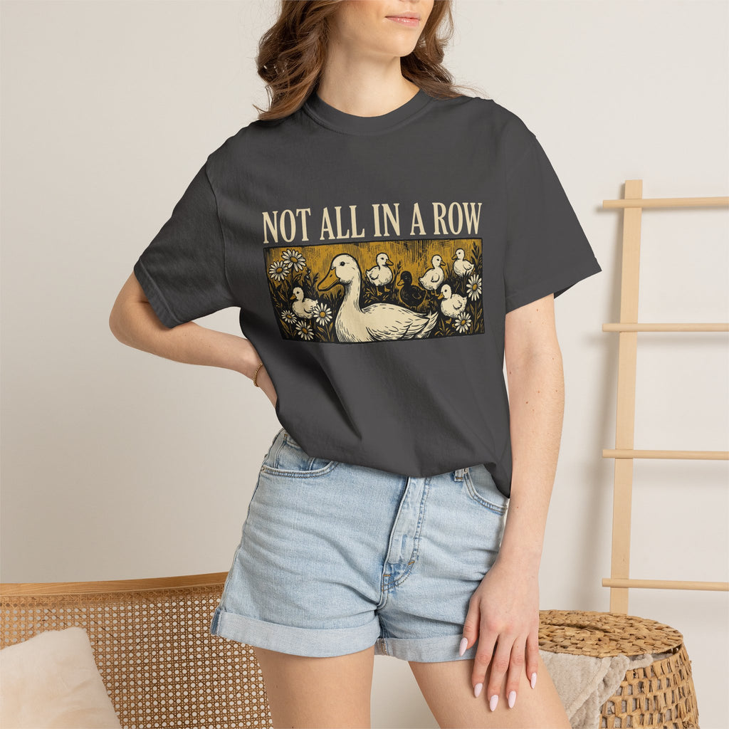 Not All In A Row Gold Panel Shirt, Woodcut Duck Family Tee, Folk Art Duck Shirt, Funny Gift