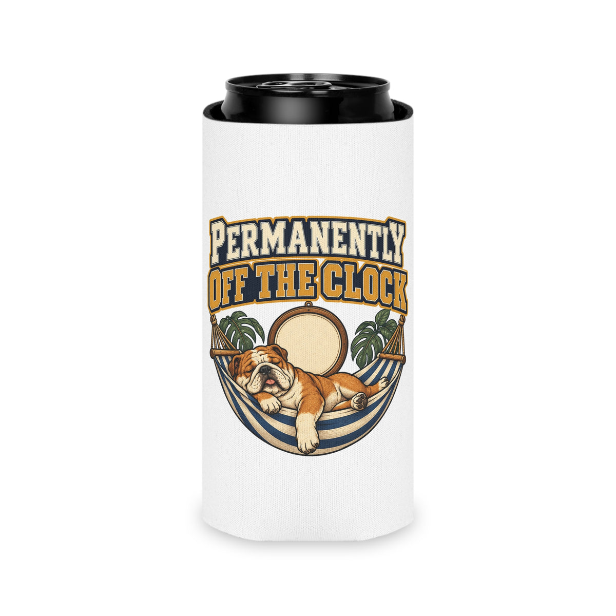 Permanently Off The Clock Can Cooler, Funny Beer Can Sleeve, Retirement Gift Stocking Stuffer