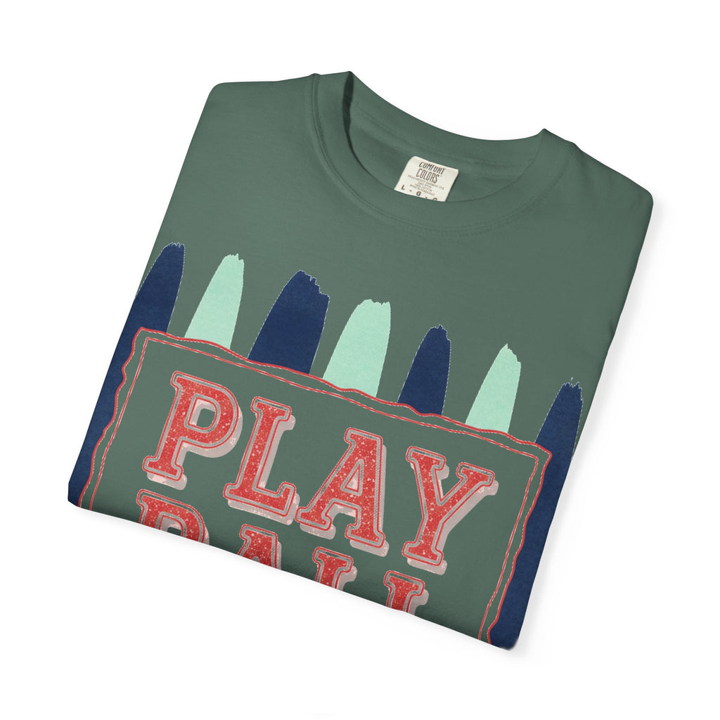 Play Ball Tall Stripe Shirt, Painted Baseball Panel Tee, Game Day Baseball Shirt, Sports Mom Gift