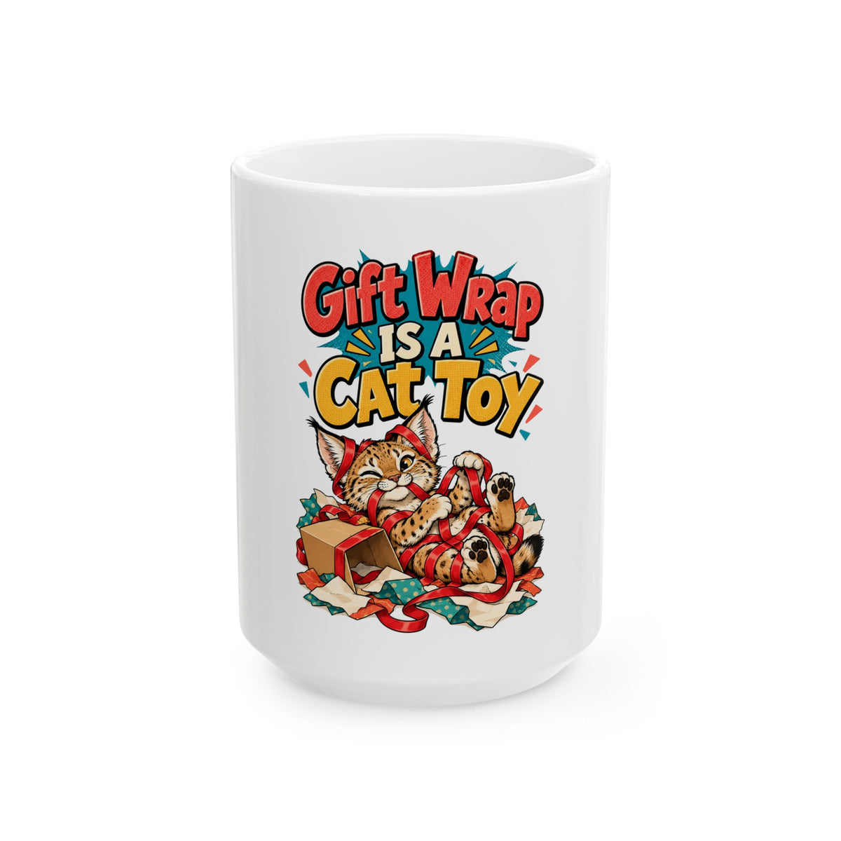 Gift Wrap Is A Cat Toy Mug, Funny Cat Mom Or Dad Christmas Gift, Secret Santa Stocking Stuffer, 11oz 15oz Coffee Mug