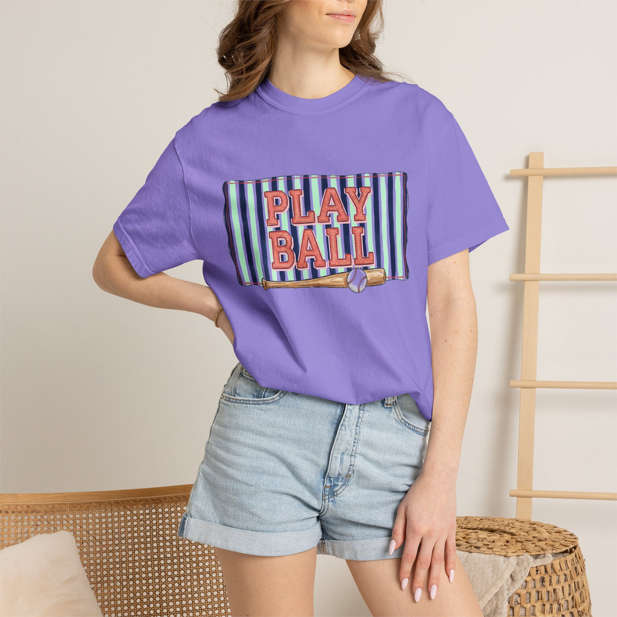 Play Ball Wide Stripe Shirt, Baseball Bat And Ball Tee, Vintage Game Day Shirt, Baseball Mom Gift