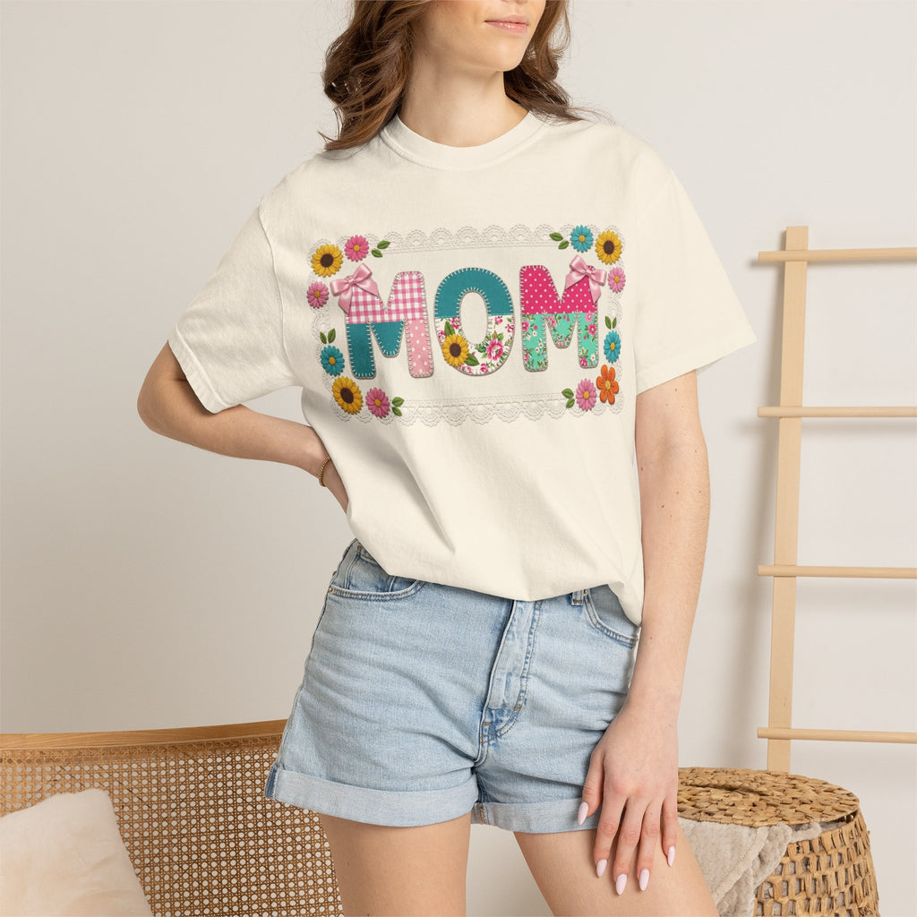 Mom Patchwork Applique Shirt, Faux Embroidery Floral MOM Tee, Mothers Day Shirt, Gift For Mom