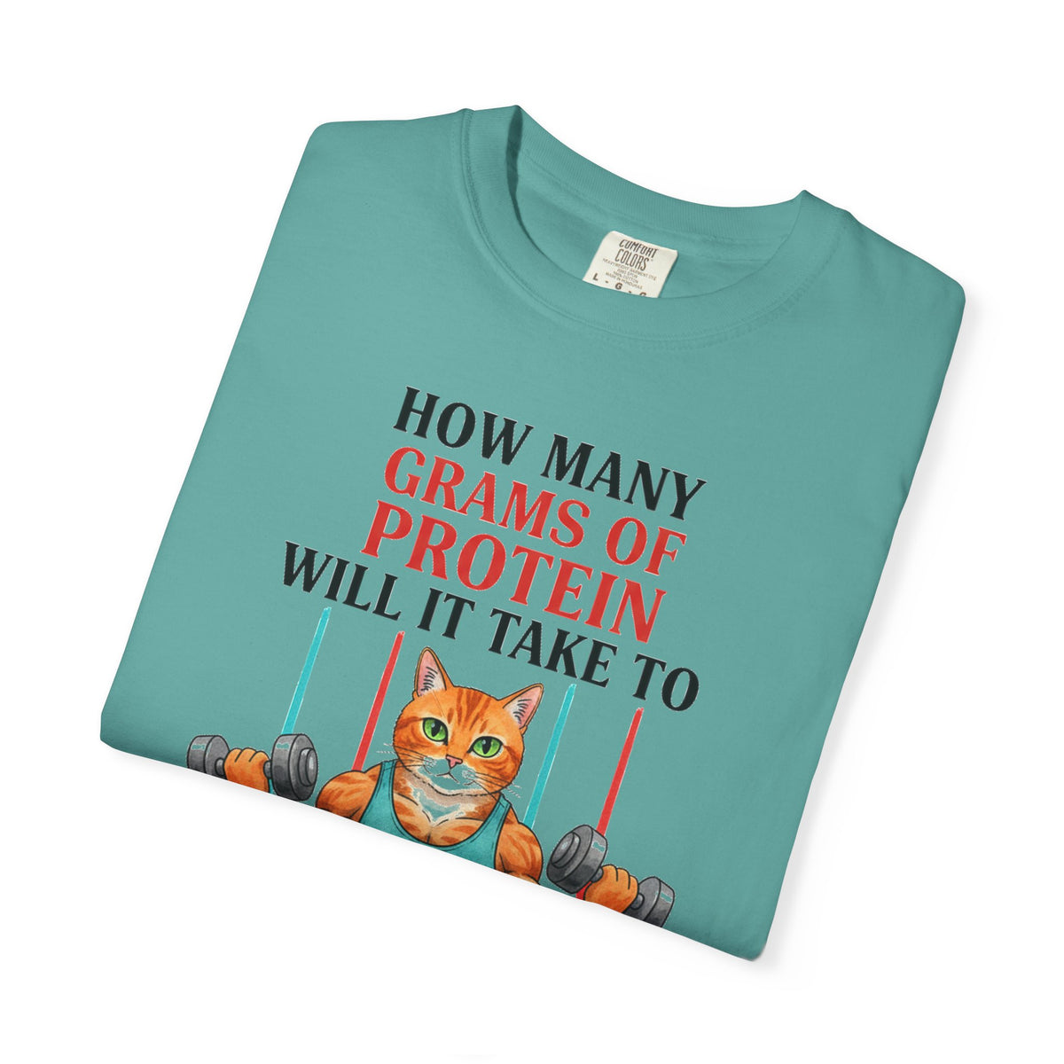 How Many Grams Of Protein Tall Shirt, Funny Buff Cat Gym Tee, Protein Humor Shirt, Weightlifting Gift