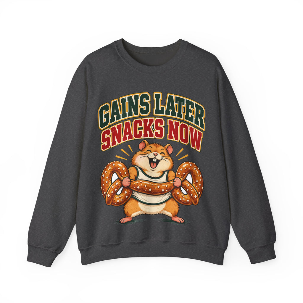 funny gym Sweatshirt Gains Later Snacks Now Sweatshirt, Funny Graphic Sweatshirt,