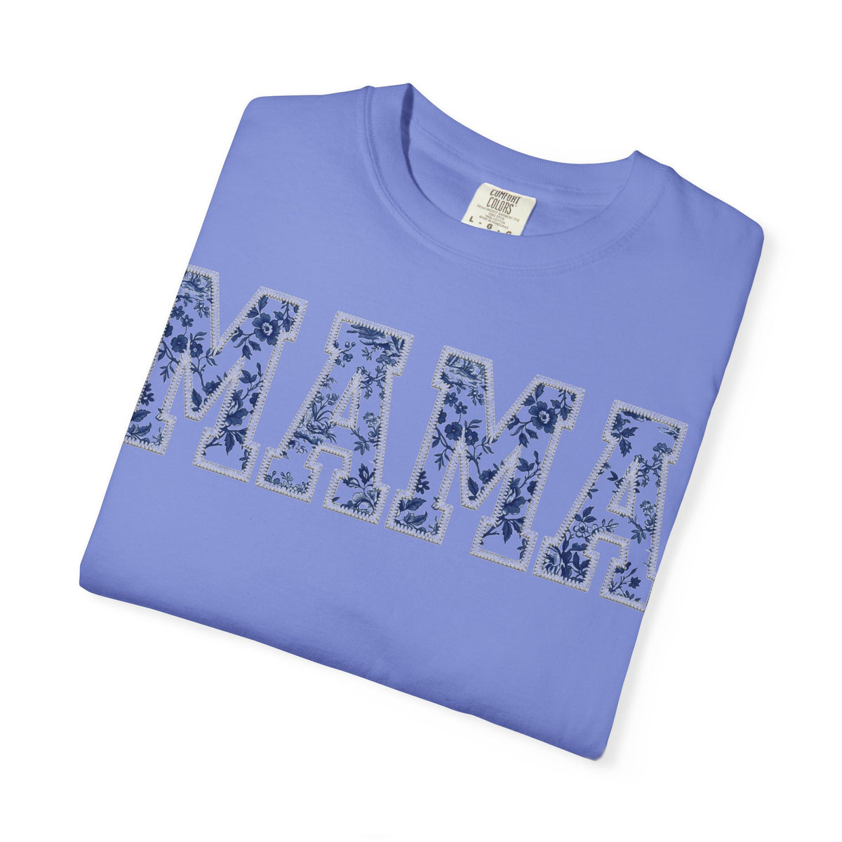 Mama Blue Toile Shirt, Delft Floral Applique Varsity Tee, Chinoiserie Mom Shirt, Mothers Day Gift