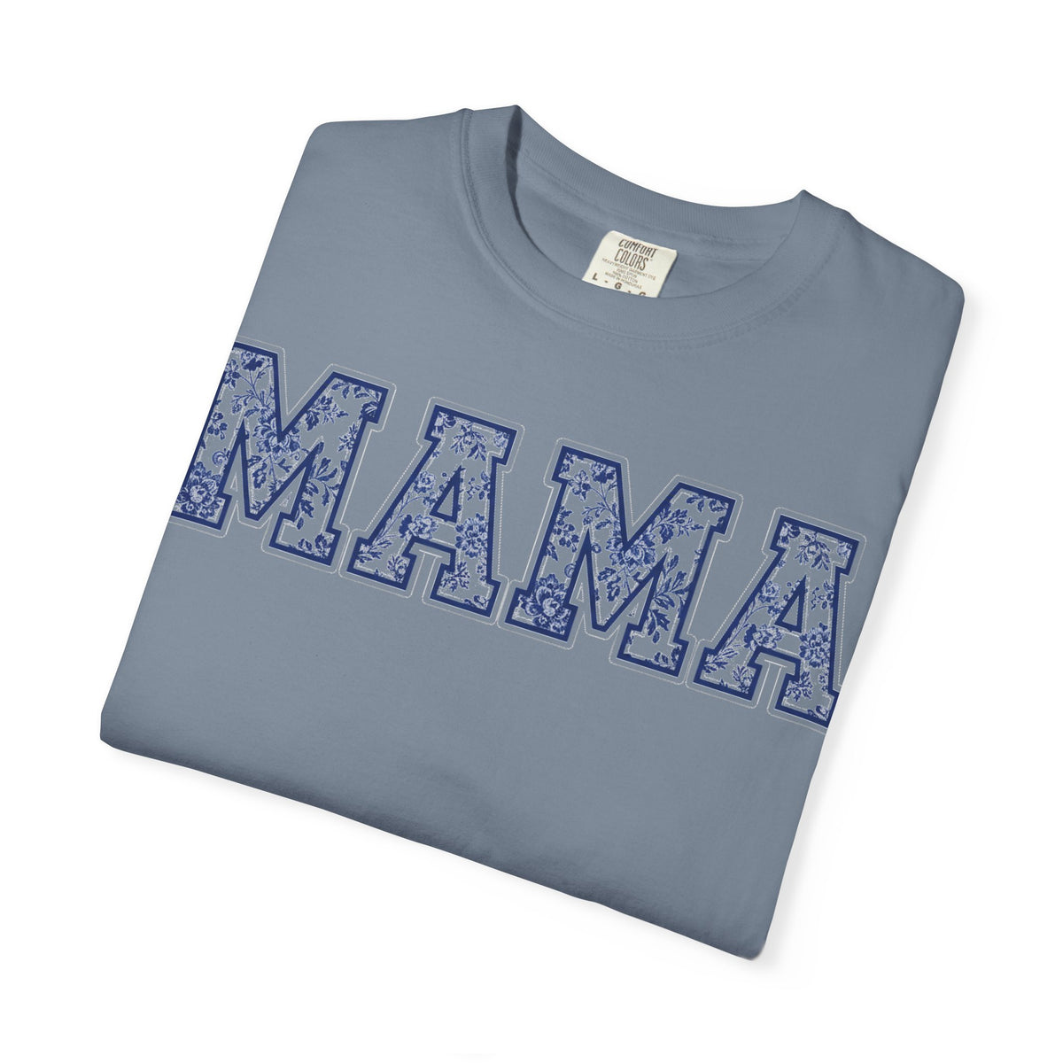 Mama Delft Blue Floral Shirt, Toile Varsity Applique Tee, Grandmillennial Mom Shirt, Mothers Day Gift