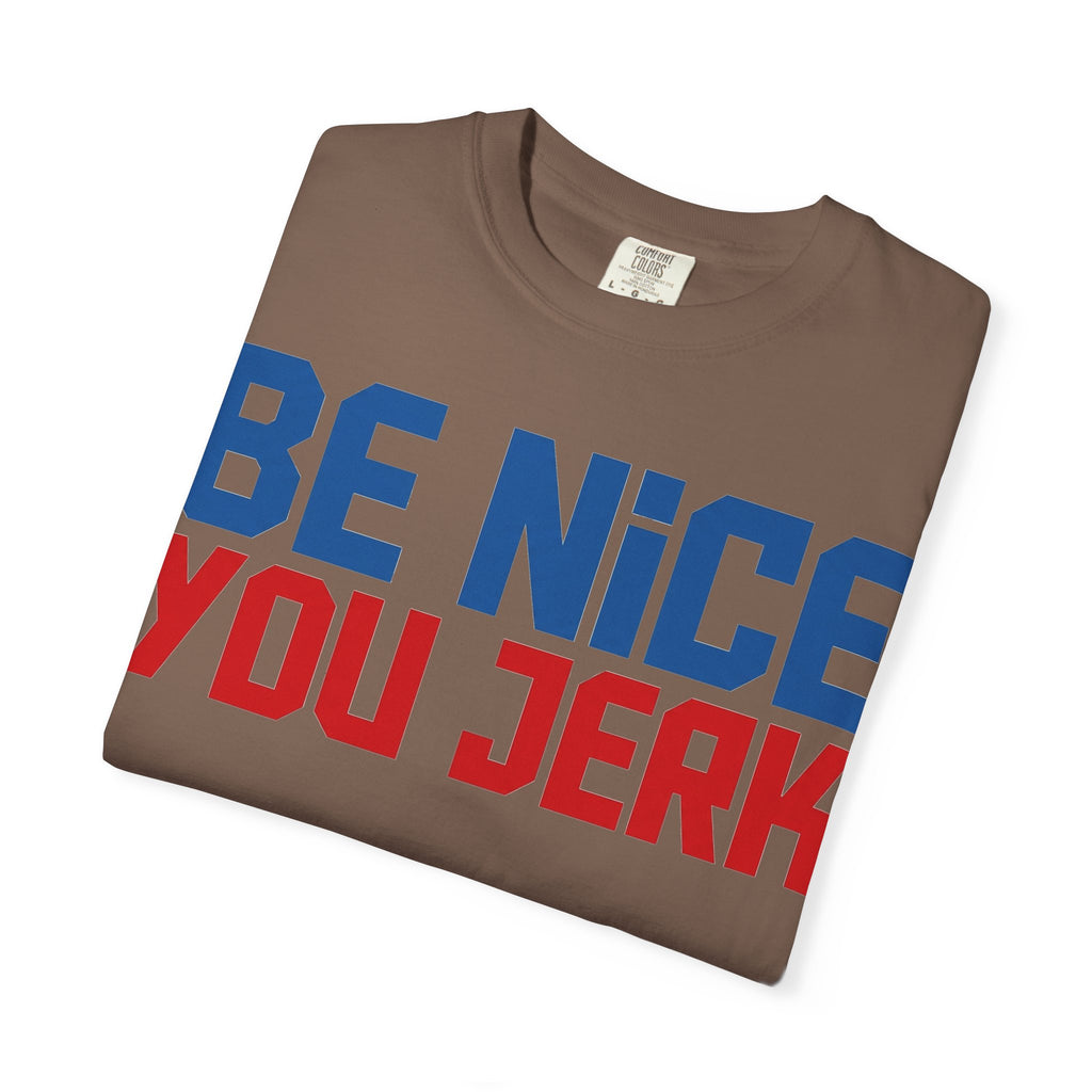 Be Nice You Jerk Condensed Shirt, Funny Snarky Quote Tee, Red And Blue Type Shirt, Sarcastic Gift