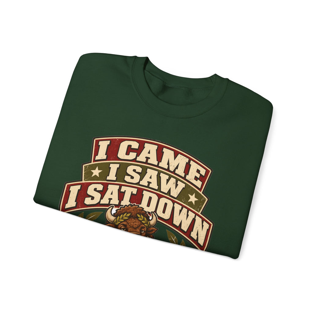 Funny Gym Sweatshirt I Came I Saw I Sat Down Bison Sweatshirt, Gym Gift For Men Women, Weightlifting Humor Sweatshirt