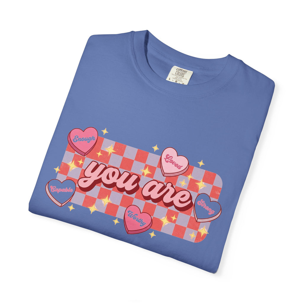 You Are Enough Loved Worthy Shirt, Conversation Heart Checkerboard Tee, Affirmation Valentine Shirt, Gift For Her