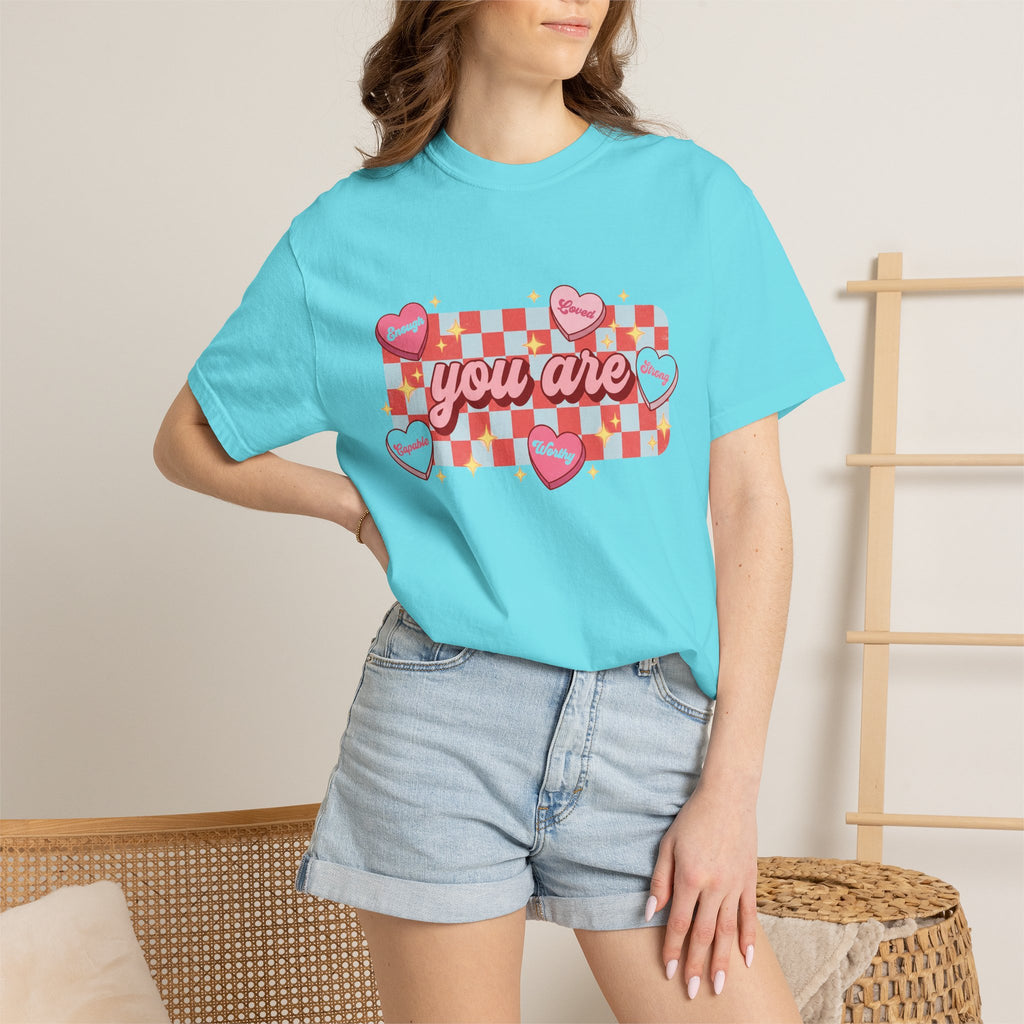 You Are Enough Loved Worthy Shirt, Conversation Heart Checkerboard Tee, Affirmation Valentine Shirt, Gift For Her