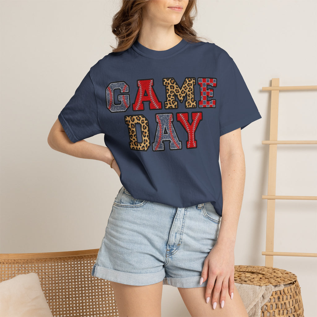 Game Day Varsity Patch Shirt, Baseball Leopard Letter Tee, Sports Mom Shirt, Baseball Mom Gift