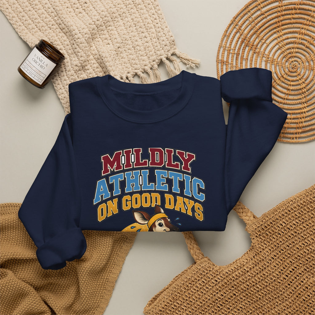 Funny Gym Sweatshirt Mildly Athletic On Good Days Running Humor Workout Comfort Colors Tee