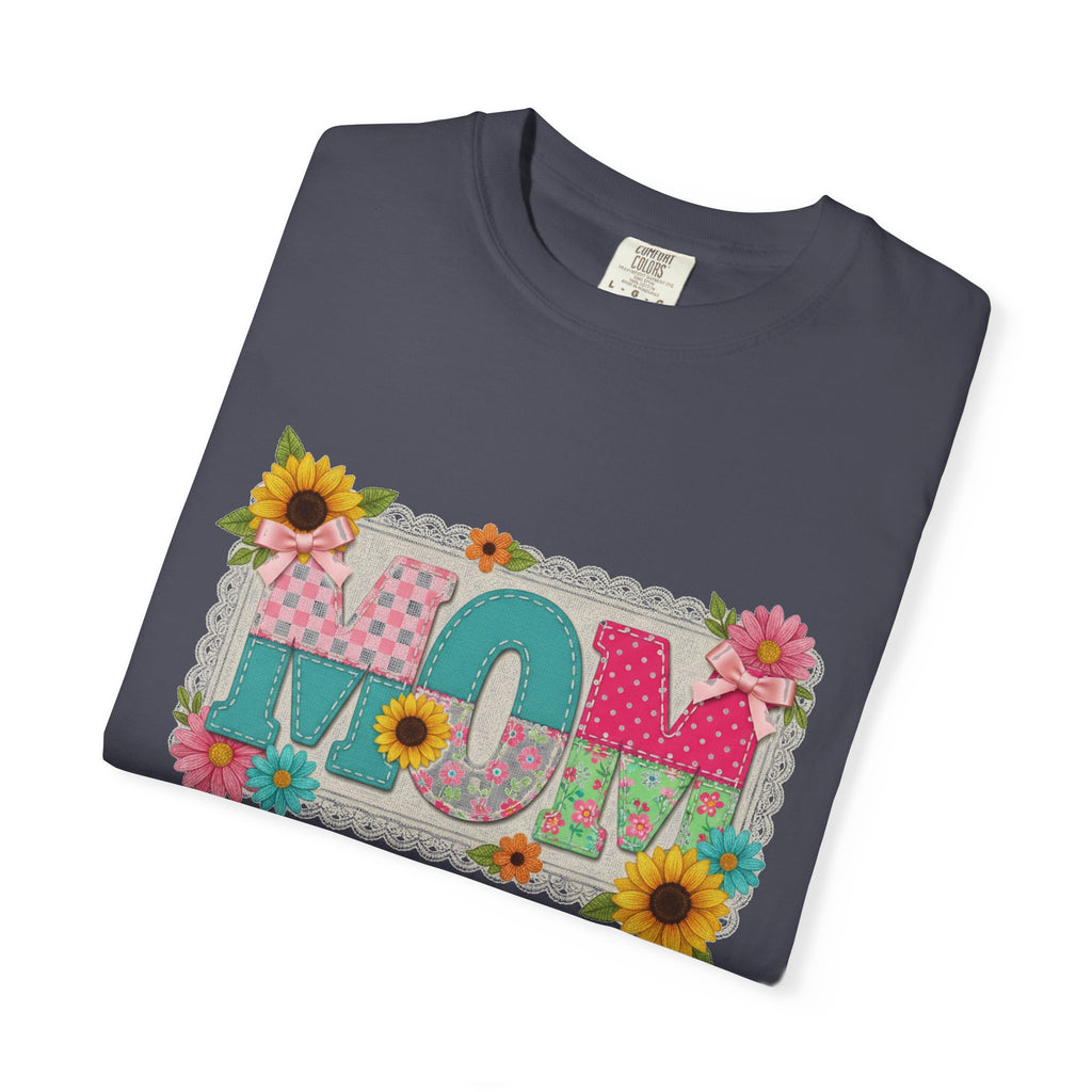 Mom Sunflower Applique Shirt, Faux Stitch Floral MOM Tee, Mothers Day Shirt, Mom Gift