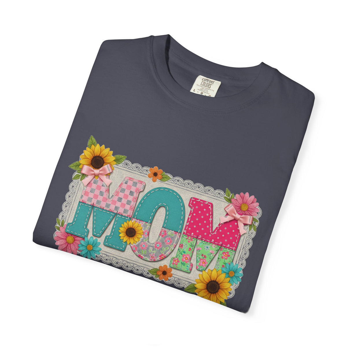 Mom Sunflower Applique Shirt, Faux Stitch Floral MOM Tee, Mothers Day Shirt, Mom Gift
