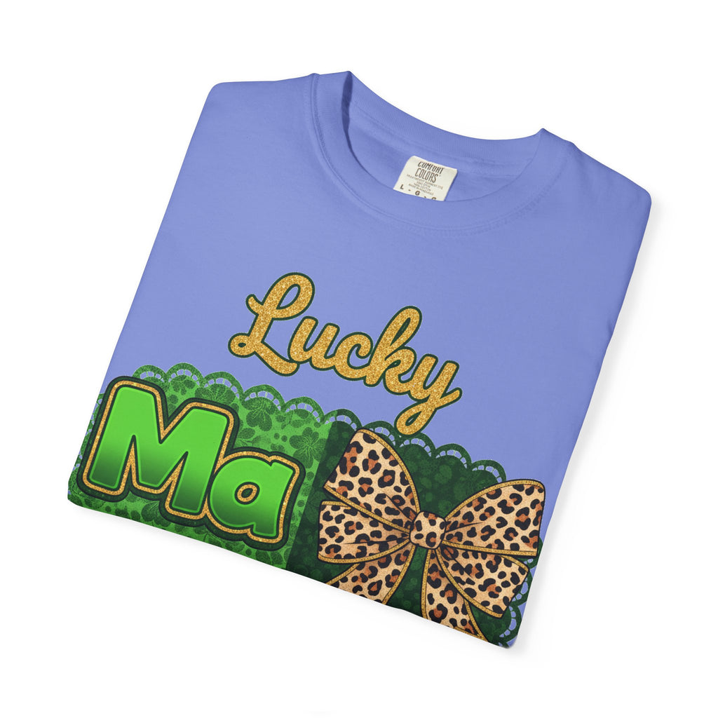 Lucky Mama Quad Shirt, Shamrock Leopard Bow Tee, St Patricks Day Mom Shirt, Irish Mama Gift