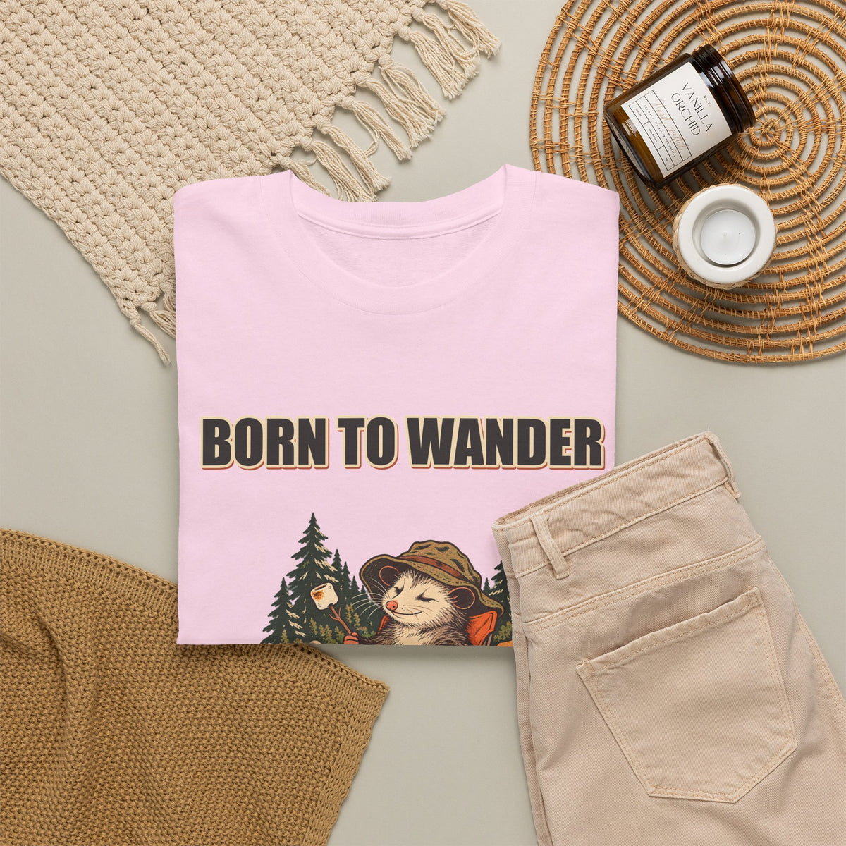 Born to Wander, Packed to Snack – Camping Opossum T-Shirt