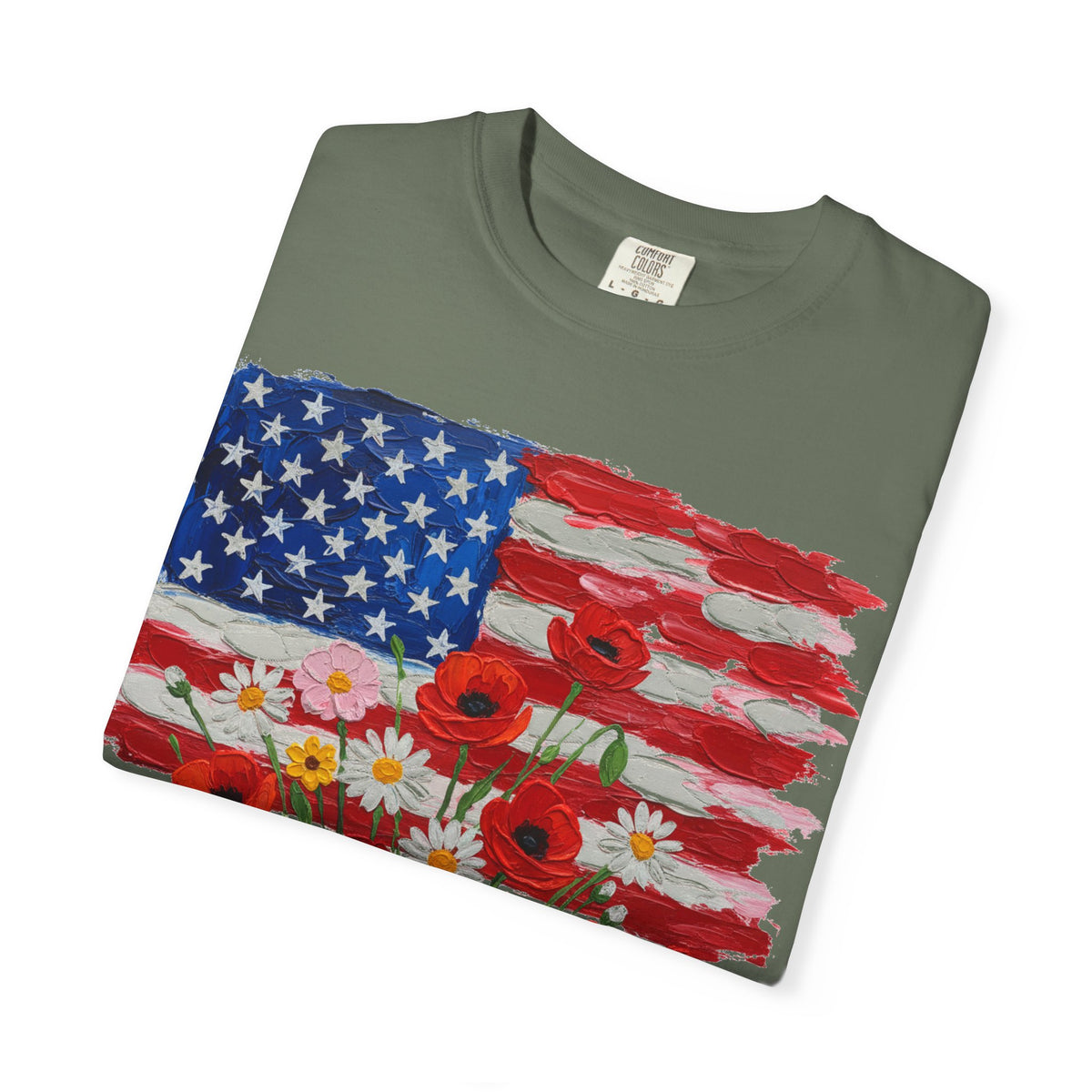 American Flag Poppy Bouquet Shirt, Impasto Patriotic Floral Tee, Memorial Day Shirt, Veterans Gift