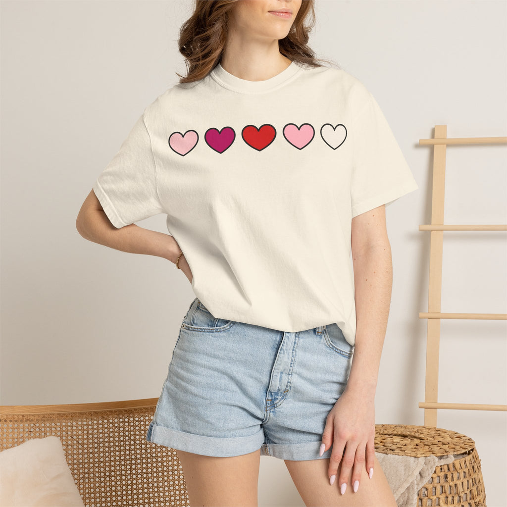 Five Pink Hearts Shirt, Minimal Valentine Heart Row Tee, Pastel Heart Shirt, Valentines Gift