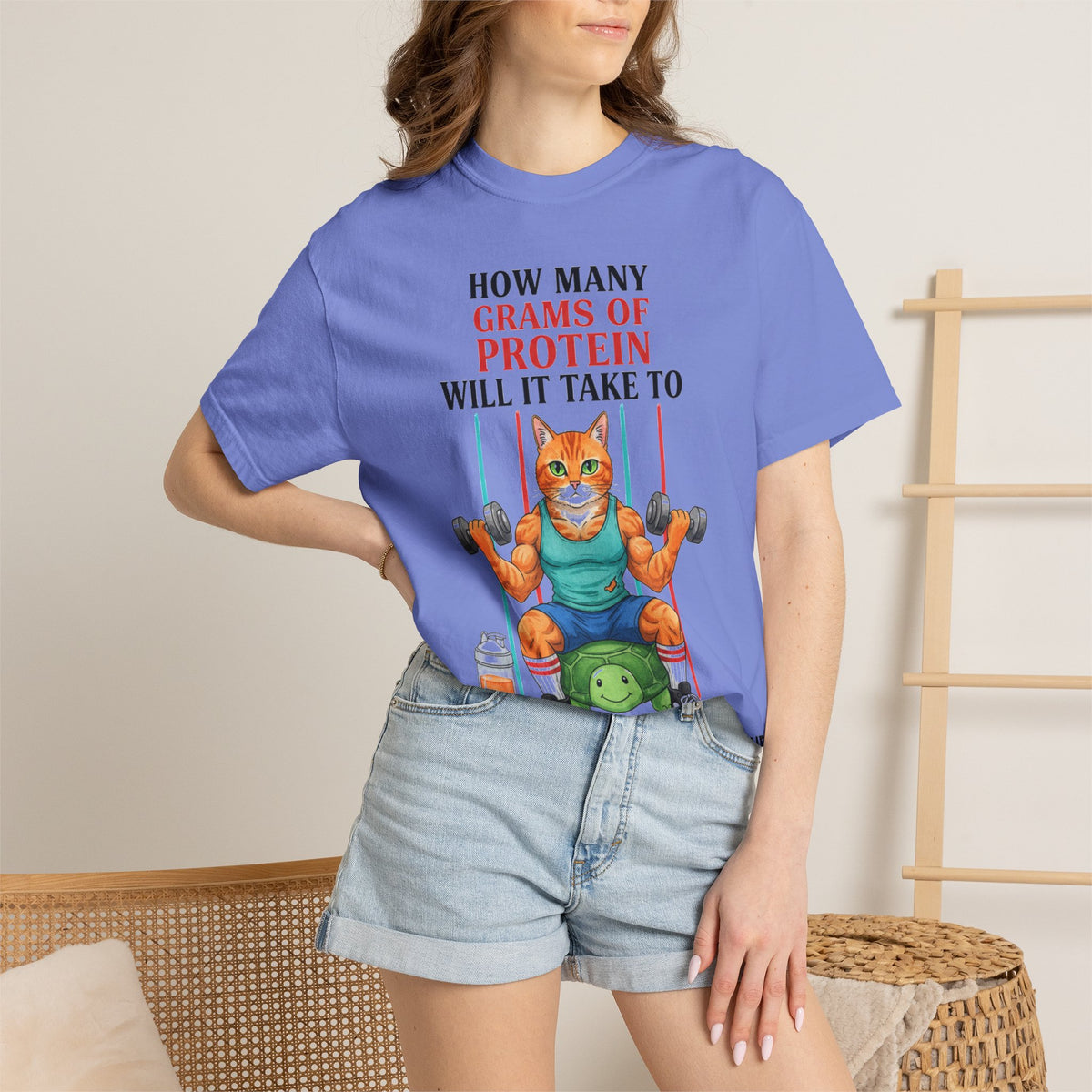 How Many Grams Of Protein Tall Shirt, Funny Buff Cat Gym Tee, Protein Humor Shirt, Weightlifting Gift