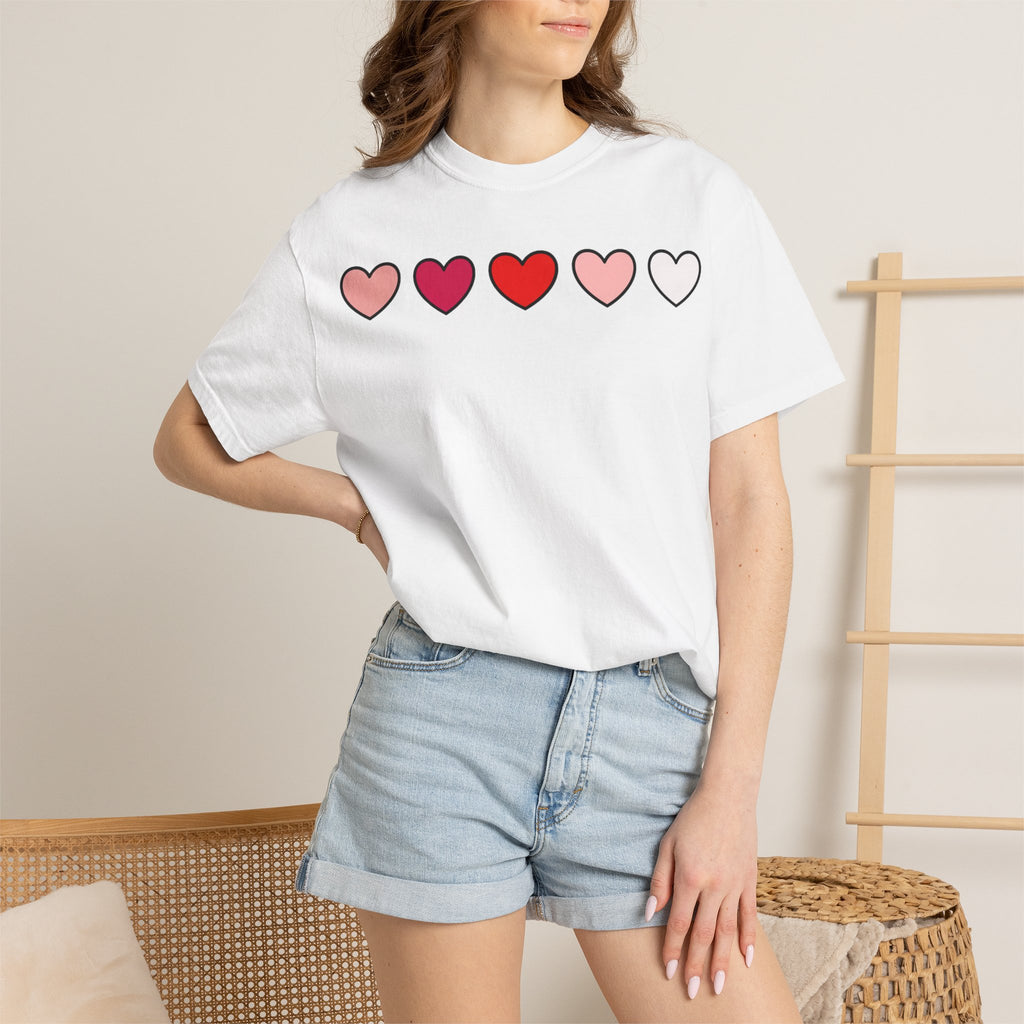 Row Of Hearts Shirt, Minimal Pink Heart Line Tee, Simple Valentine Shirt, Galentines Gift