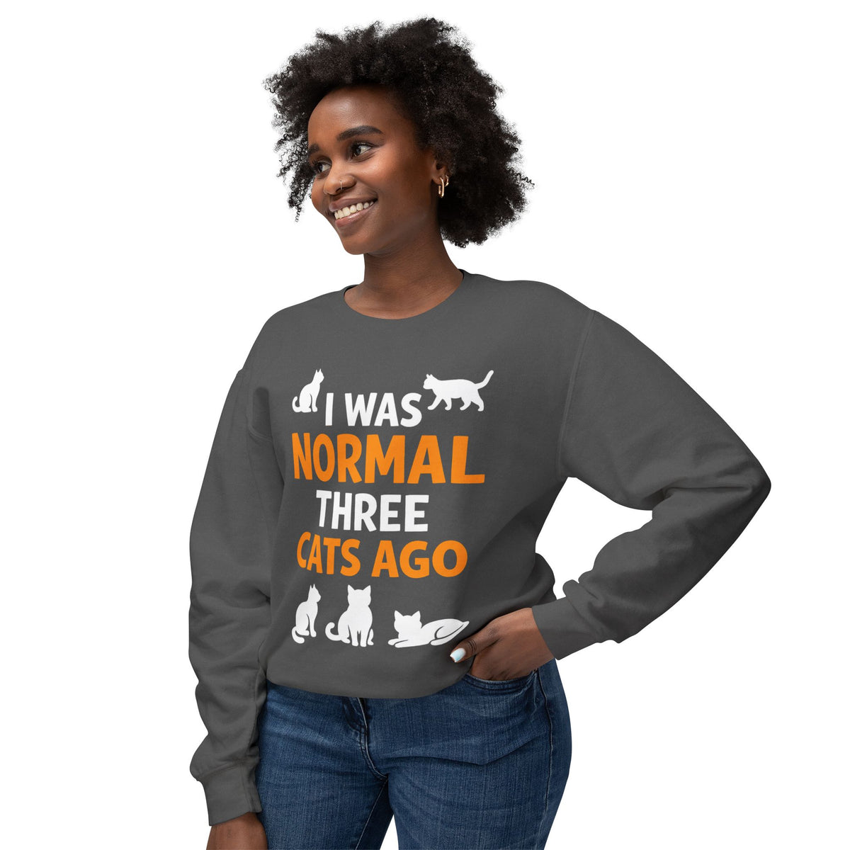Cat Lover Sweatshirt - "I Was Normal Three Cats Ago" Lightweight Crewneck