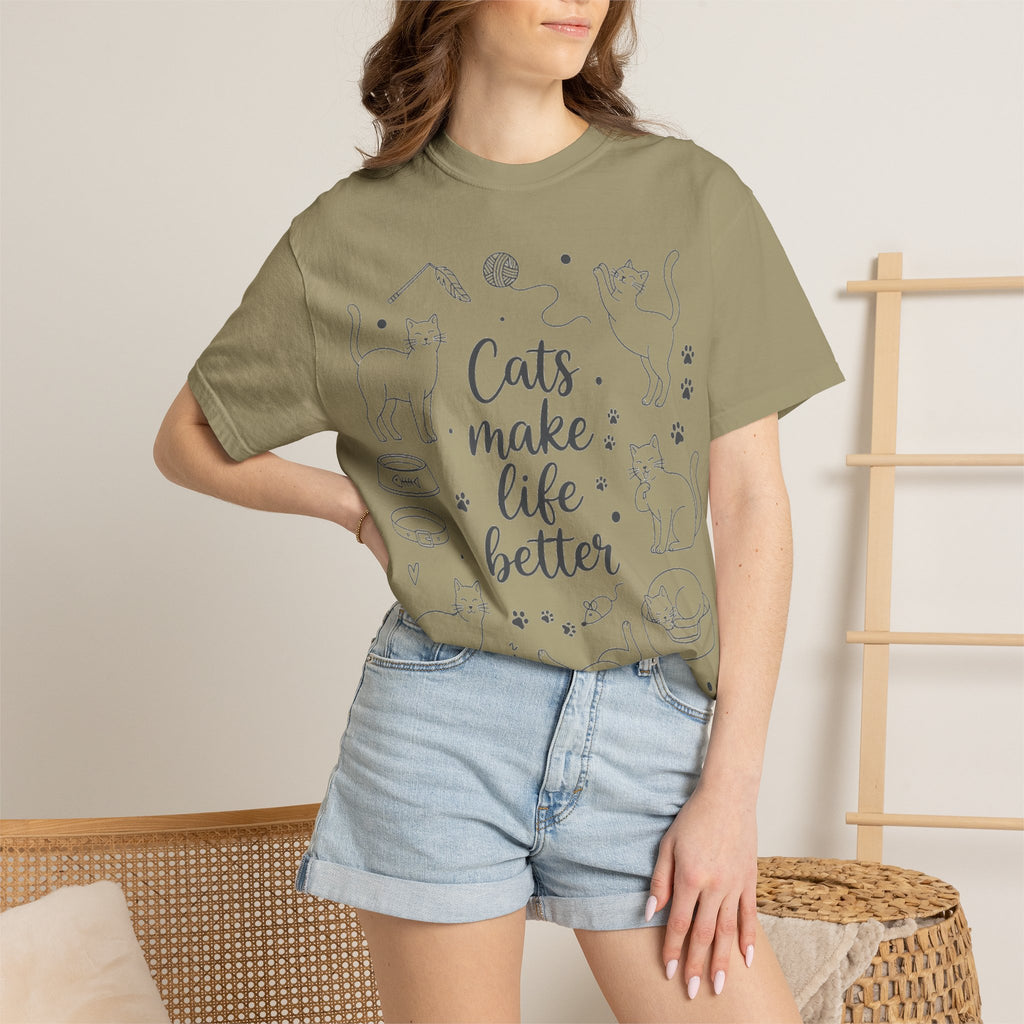 Cats Make Life Better Tall Shirt, Line Art Cat Collage Tee, Cat Lover Shirt, Cat Mom Gift