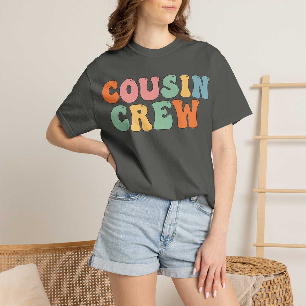 Cousin Crew Stacked Shirt, Groovy Retro Pastel Tee, Matching Cousins Reunion Shirt, Family Gift