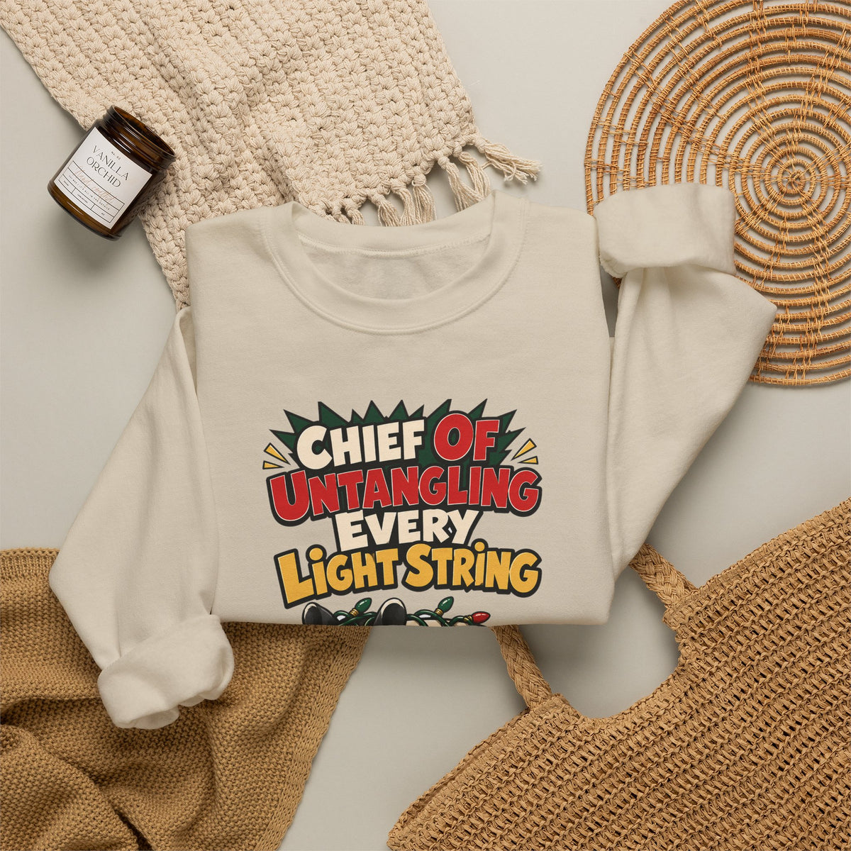 Funny Christmas Dad Sweatshirt Chief Of Untangling Every Light String Shirt, Funny Dad Gift, Christmas Gift, Funny Tee