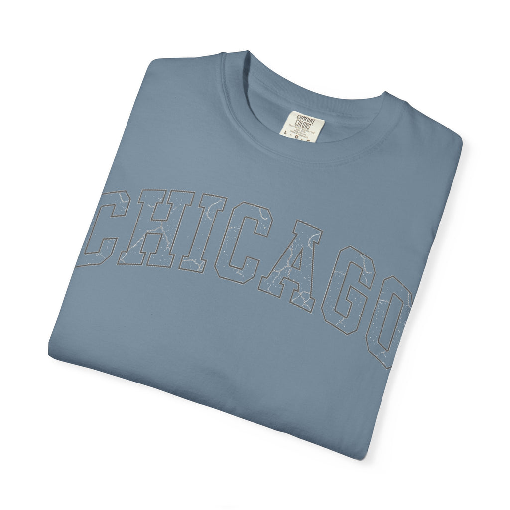 Chicago Outline Varsity Shirt, Minimal Distressed Chicago Tee, Windy City Shirt, Chicago Gift
