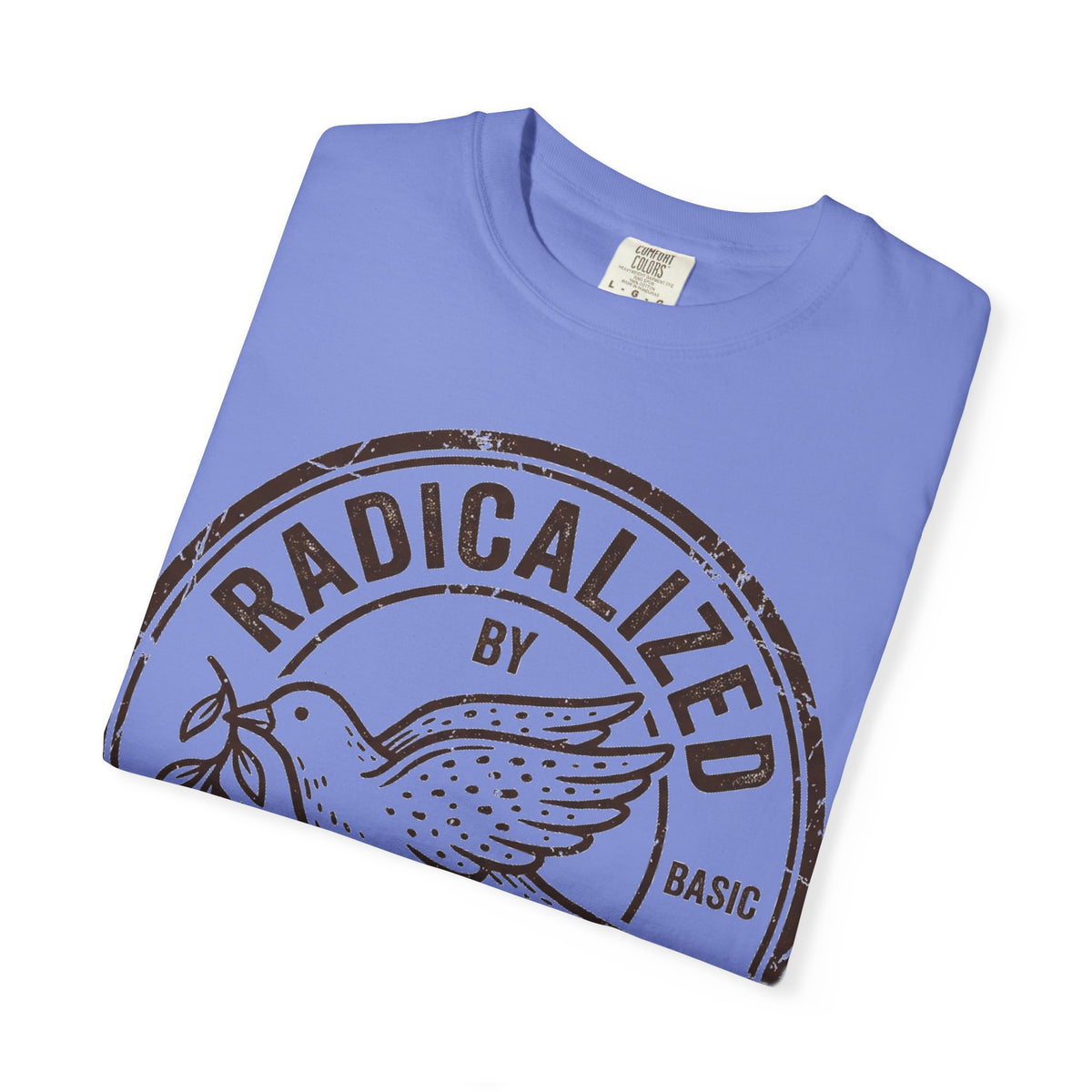 Radicalized By Basic Decency Brown Stamp Shirt, Flying Dove Badge Tee, Kindness Activist Shirt, Ally Gift
