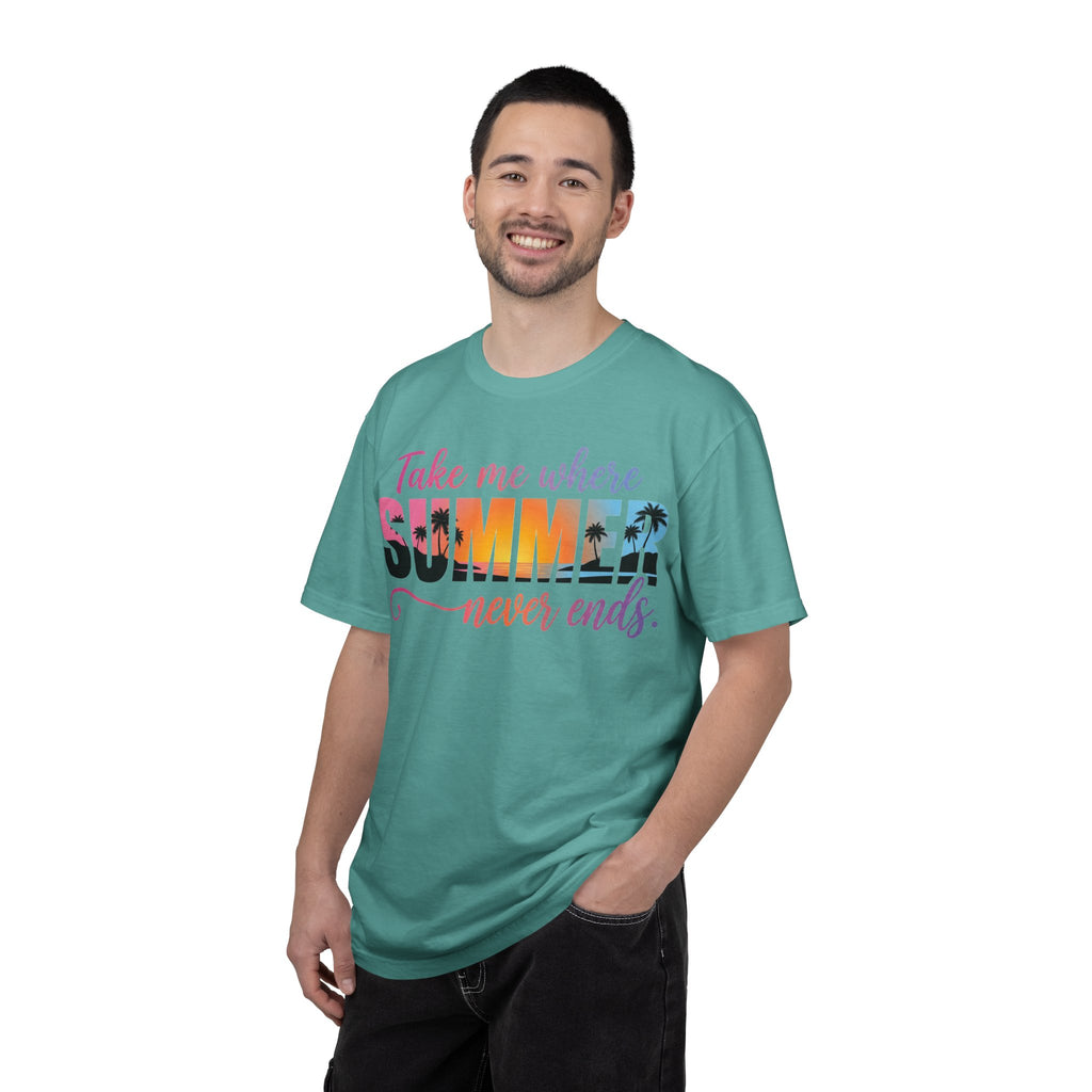 Take Me Where Summer Never Ends Bright Shirt, Tropical Sunset Type Tee, Vacation Shirt, Beach Gift